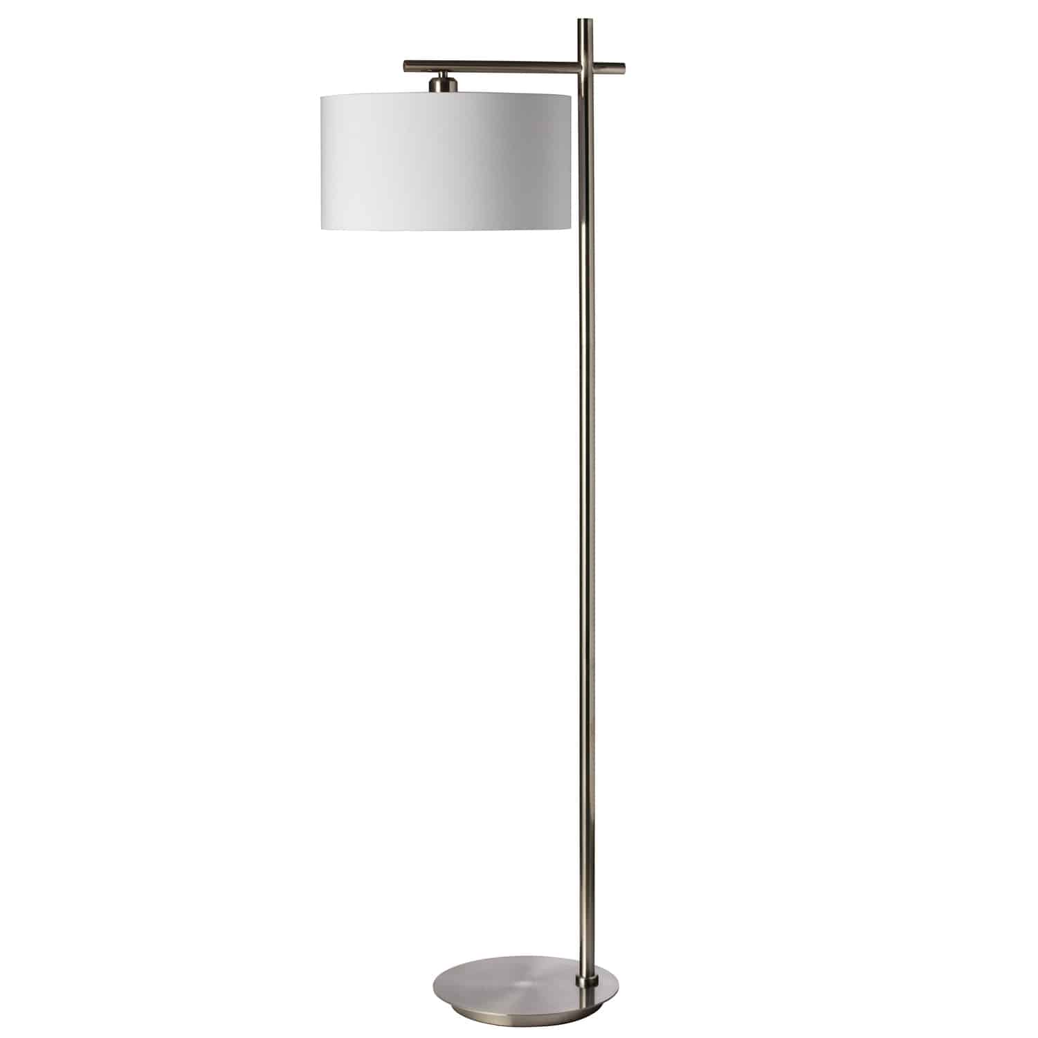 A strong linear element contrasts with a round shade to create the eye-catching style of the Floor and Table Task lighting collection. The fashionable design will complement your modern and minimalist décors. A metal base and rod in a polished chrome finish incorporates an intersecting arm that holds the classic drum style shade in white linen fabric. The table top configuration includes electrical USB plugs in the base. The stylish details add up to a practical design that will enhance your living room, bedroom or office space.