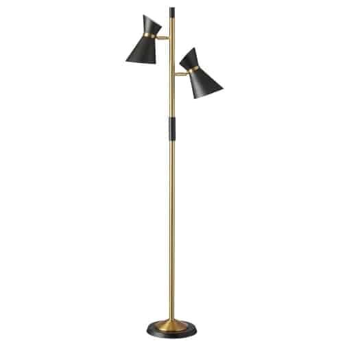 2 Light  Floor Lamp, Matte Black / Vintage Bronze Base