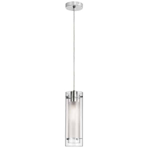 1 Light Pendant, Polished Chrome Finish, Clear Frosted Glass