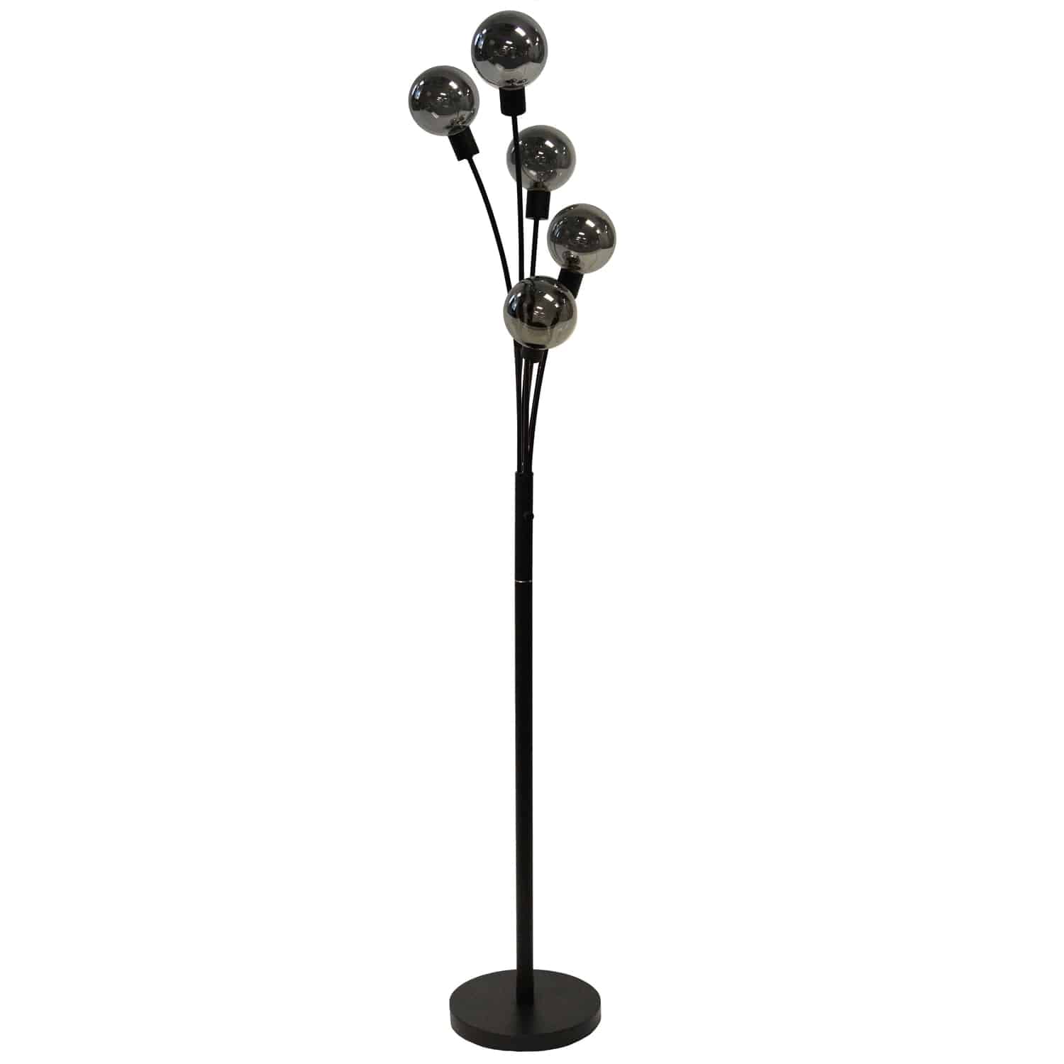 5 Light Incandescent Floor Lamp Black Finish with Smoked Glass