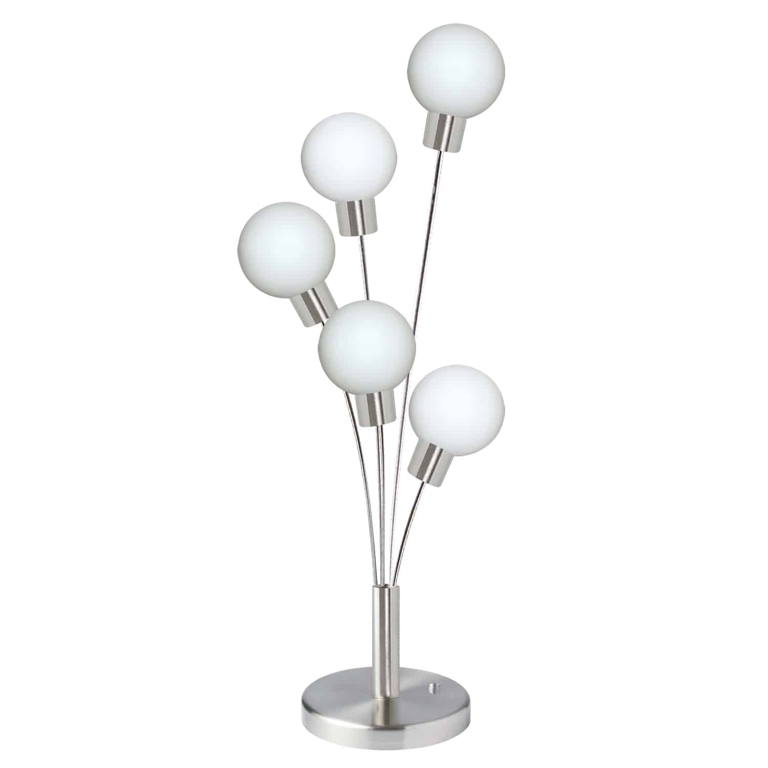 The inspiration for the Budding Branch family of lighting is obvious  the beauty of nature at its peak. Available in either floor or desk configurations, it's a bright and beautiful design with a unique silhouette. The metal frame in your choice of finish springs up from a substantial round base into five branches, each set with a glass globe light. Illumination is cast all around, and softened by your choice of glass finish. With its singular profile and nature-inspired style, Budding Branch family works with transitional and modern décor schemes in a bedroom, living room or fashionable office space.