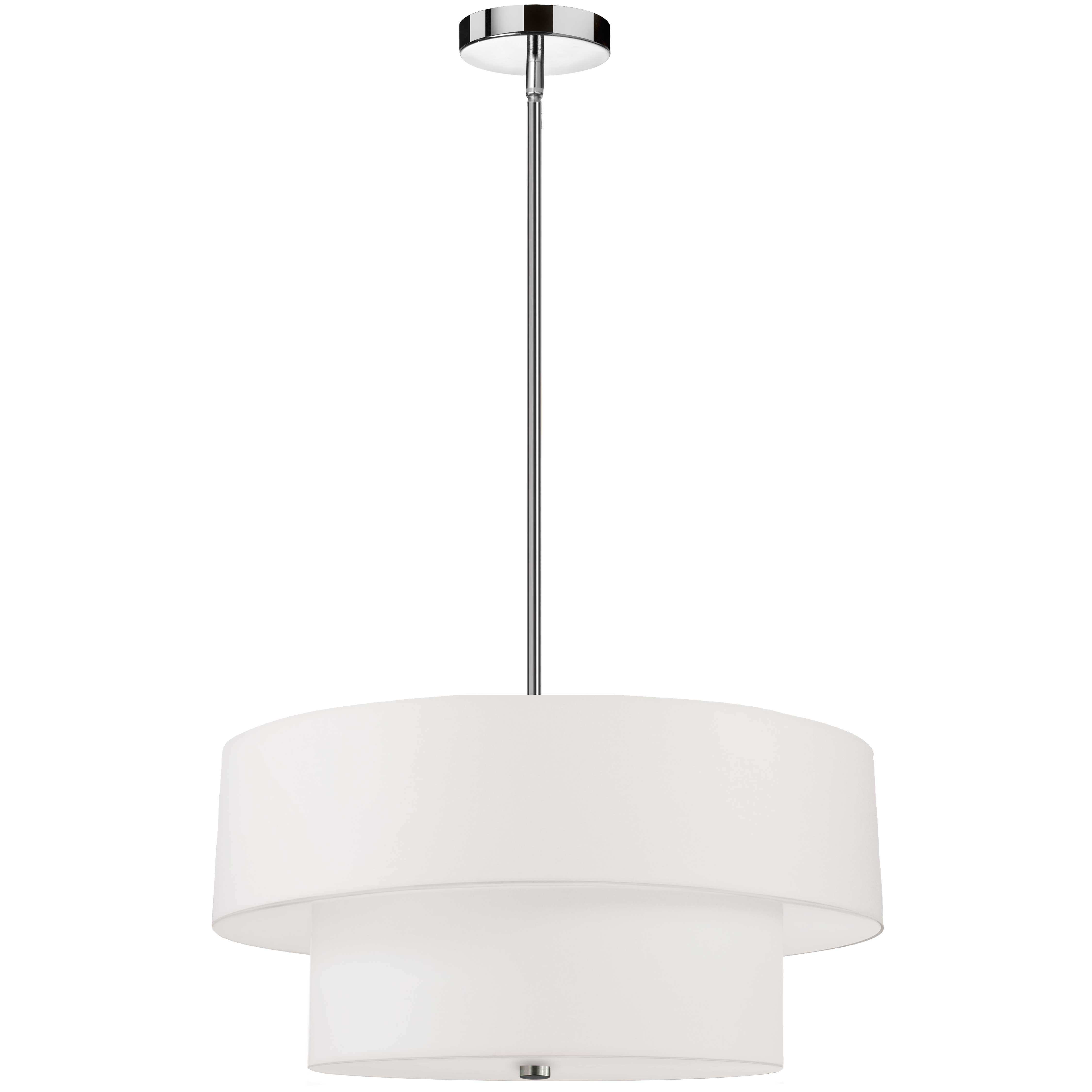 Mid-century, modern or contemporary, the Everly family of lighting will add a fashionable presence to your home décor. The pendant design comes in a one or two tier construction. The metal frame drops to a relatively narrow drum shade, with a contrasting inner shade. From the metal frame to inner and outer shades, color options range from monochromatic to dramatic contrast. With its elegant proportions, the Everly family of lighting brings an element of luxury to foyers, living rooms or kitchens.
