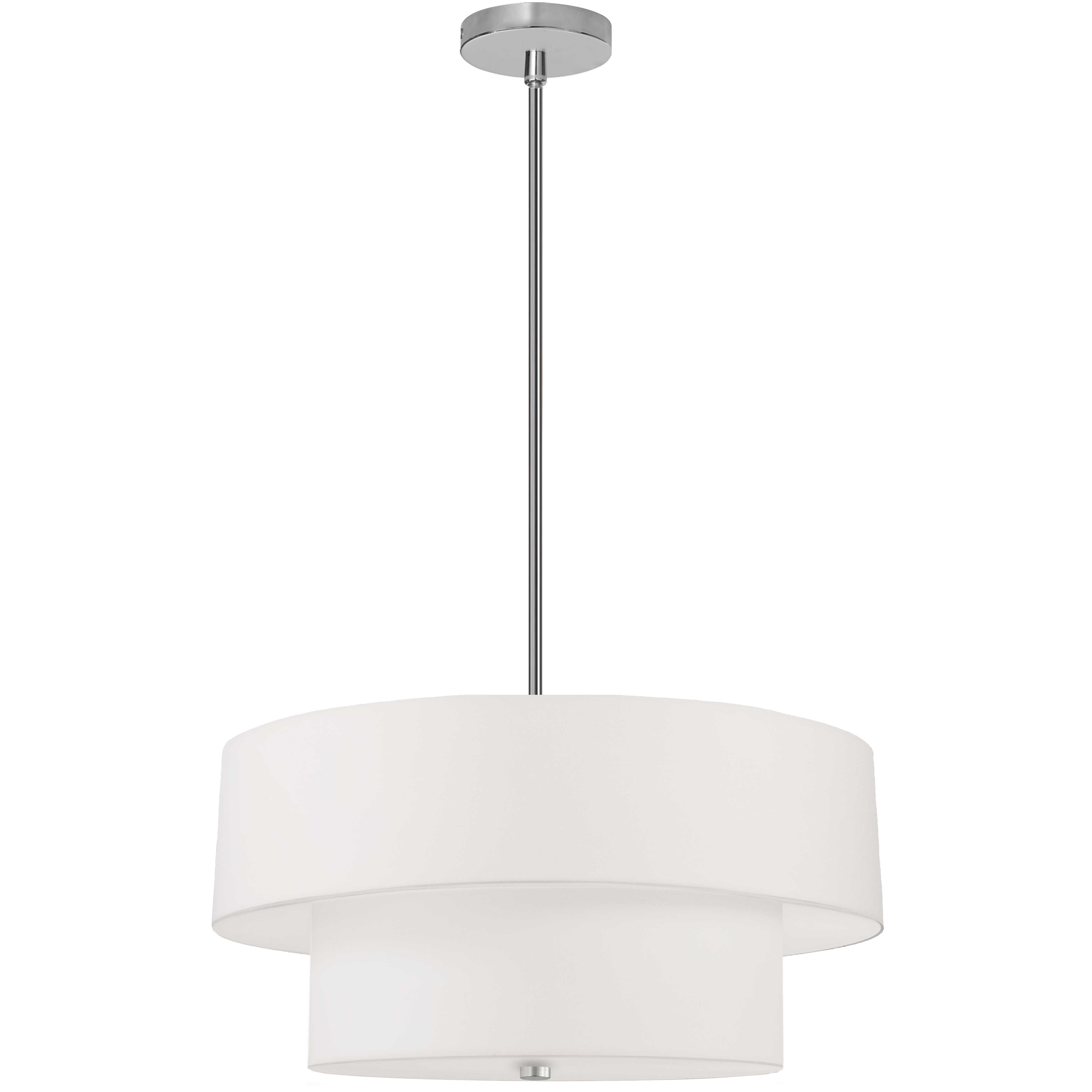 Mid-century, modern or contemporary, the Everly family of lighting will add a fashionable presence to your home décor. The pendant design comes in a one or two tier construction. The metal frame drops to a relatively narrow drum shade, with a contrasting inner shade. From the metal frame to inner and outer shades, color options range from monochromatic to dramatic contrast. With its elegant proportions, the Everly family of lighting brings an element of luxury to foyers, living rooms or kitchens.