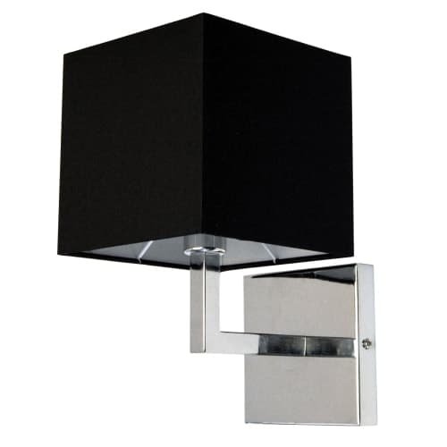 1 Light Incandescent Wall Sconce, Polished Chrome with Black Shade Finish 