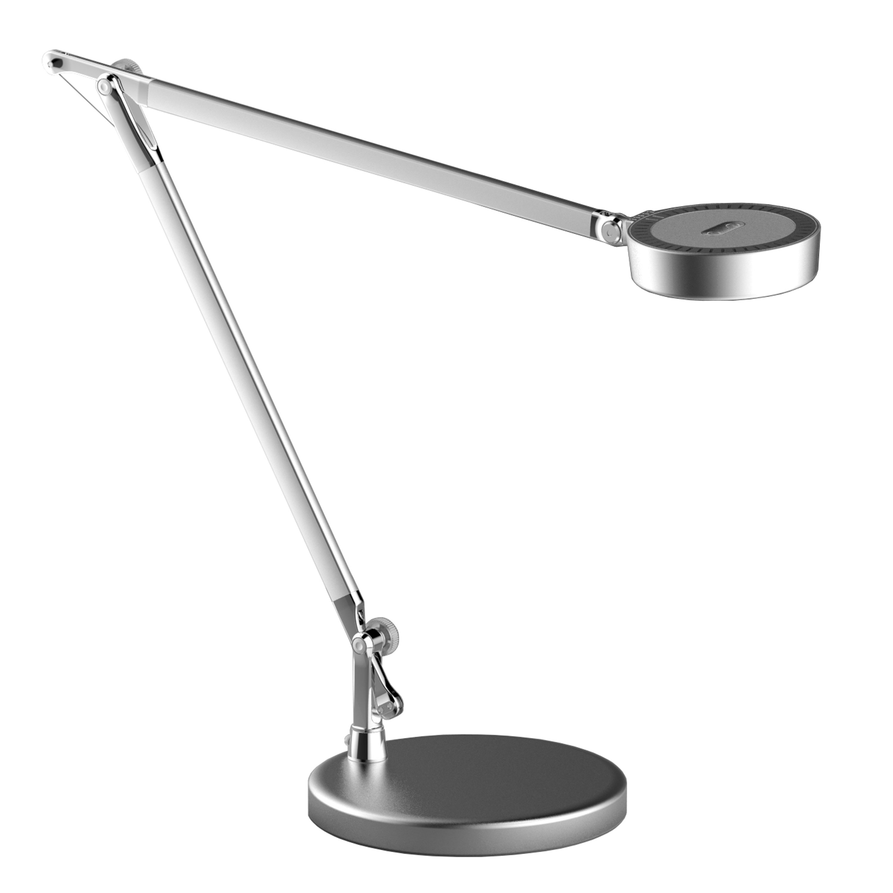 Available in a variety of configurations, the LED Desk Lamp collection blends practical features with an artful contemporary aesthetic. The design features an integrated LED light. LED fixtures produce light at up to 90 percent better efficiency than incandescent lighting. The sturdy plastic or metal base in a choice of finishes holds a rod that may be stationary or articulated and adjustable, depending on the model. Some models including color changing tech and wireless charging features, with a magnifier available in one configuration. You'll read, study or work with directional illumination and in elegant style with an LED Desk Lamp.