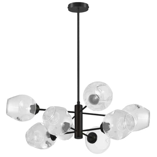 The eye-catching contrast of glass globes and sleek straight lines form the basis of the ABII family of lighting fixtures. It's a versatile and adaptable design with options ranging from a single sconce to a large pendant light in a look that can work with virtually any room or design scheme. The metal base and arms create a pattern to showcase the reflective effects of the glass globes. Colorway options include complementary finishes from warm to stylishly dramatic. Halogen lights add a warm glow.  From ultra-modern minimalism to mid-century and even more traditional décors, the ABII family of lightings transitional design is both luxurious and timeless in its appeal.
