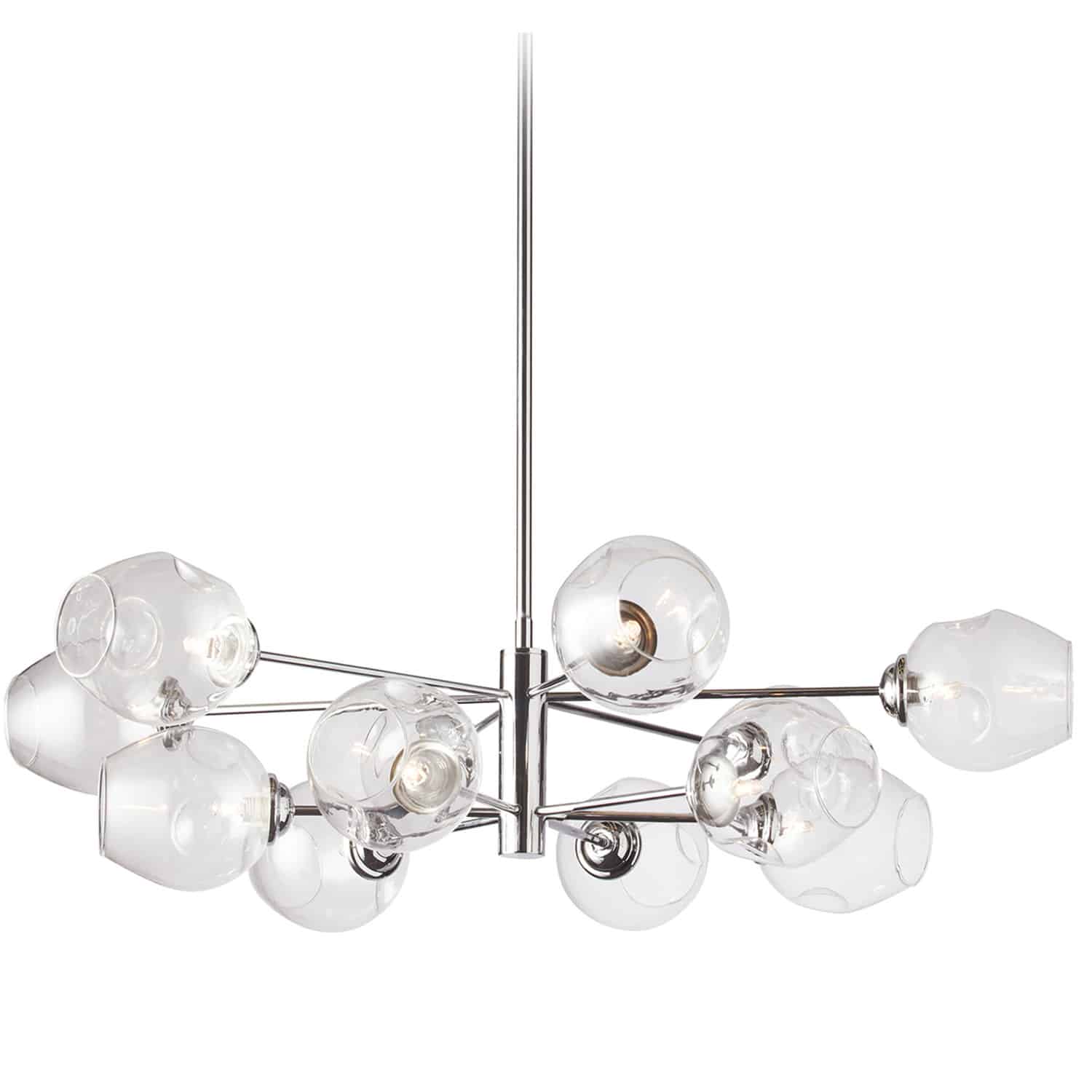 12 Light Round Pendant, Polished Chrome Finish with Clear Glass