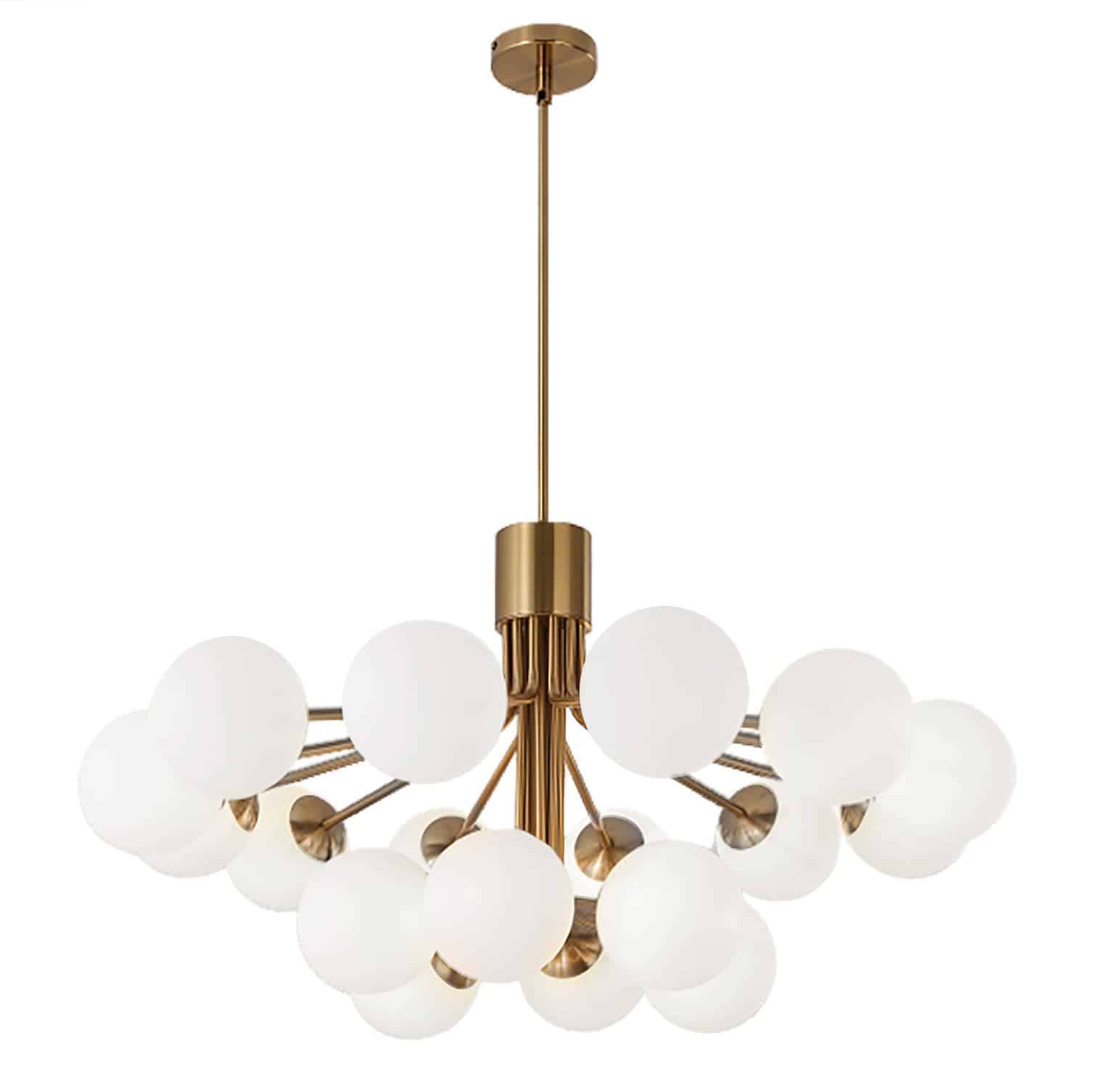 With graceful curved lines and round glass lights, the Amanda family of lighting adds a note of Parisian-style charm to any modern décor scheme. It's a statement chandelier perfect for dining, living, or master bedrooms, or to set a stylish tone in the foyer.  The look is bright, beautiful, and thoroughly contemporary, with a metal body available in your choice of finish and configuration. White glass creates softer, face-friendly lighting that illuminates without glare.  The Amanda family of lighting offers contemporary glamour with a note of luxury that is sure to be noticed.