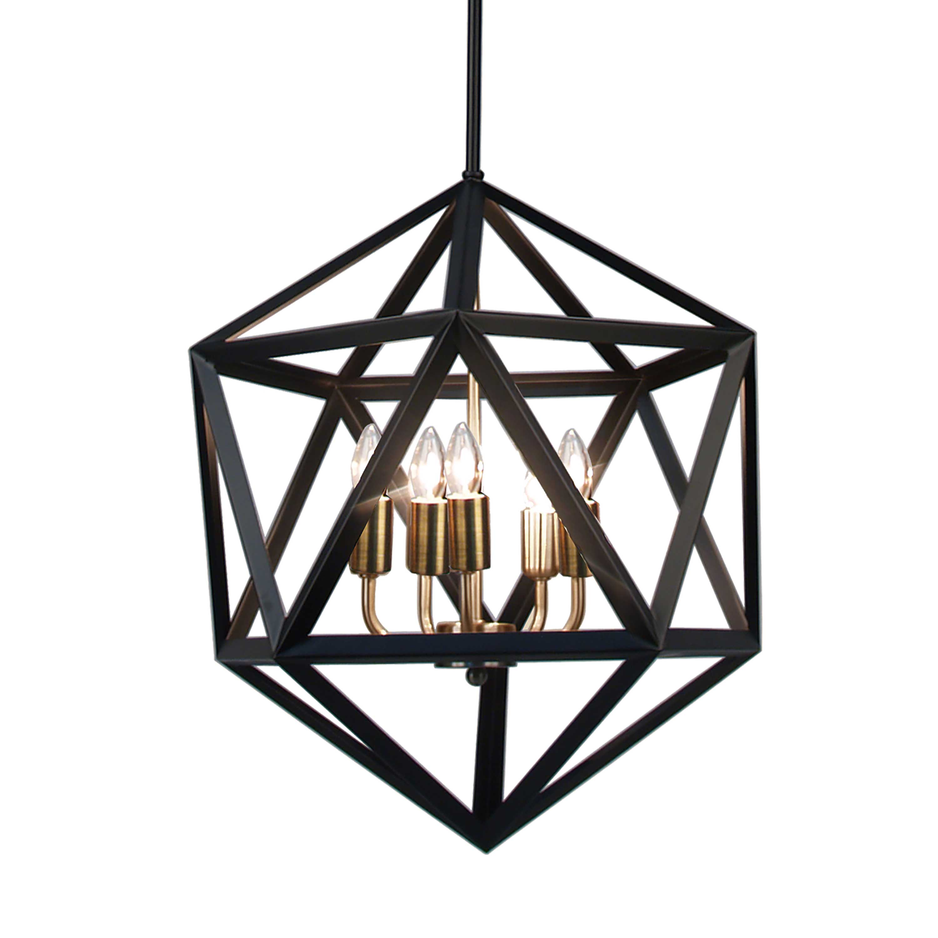 With its arresting design aesthetic, the Archello line of lighting brings a striking note to your home.  The caged construction contrasts a matte black metal frame exterior with a faceted, diamond-like geometry against the reflection of the lights on polished chrome or antique brass finish fixtures inside.  With a look that is inspired by classical designs yet neither entirely old nor new, Archello lighting will become a focal point of both contemporary and traditional design schemes and will create an especially compelling note in a minimalist setting. Available as a flush mount or chandelier.