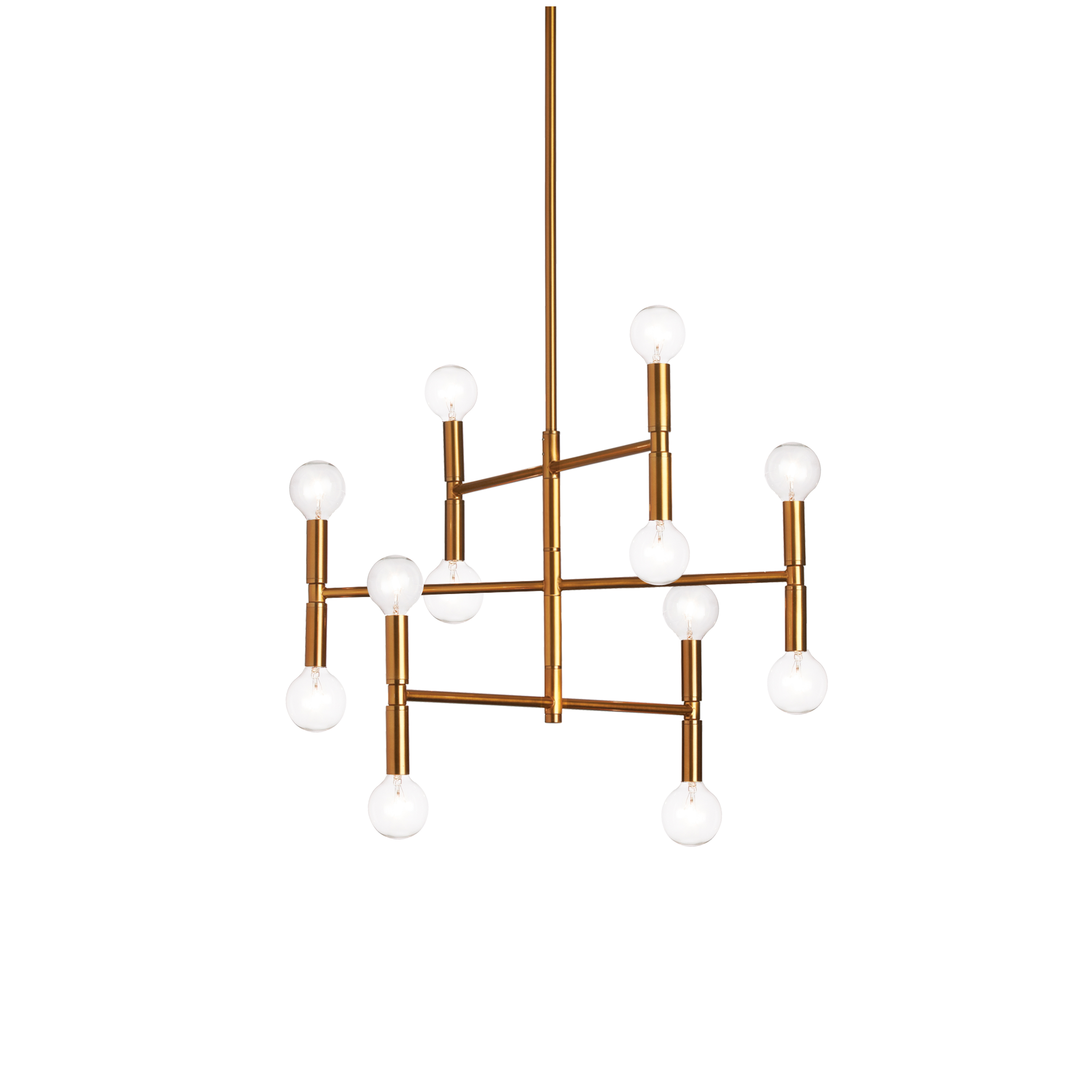 Ava chandelier lights pop out of a contemporary design scheme with an artistic appeal. They can become the focal point of any room, from the living or dining room to a master bedroom. The unique beauty of this family of lighting is based on an asymmetrical linear pattern created by a metal base and arms in your choice of elegant finish. Smaller round lights at both ends of each arm complete a refined and sophisticated look. Ava lighting is an easy way to enliven any simple room design, and add both textural and linear appeal.