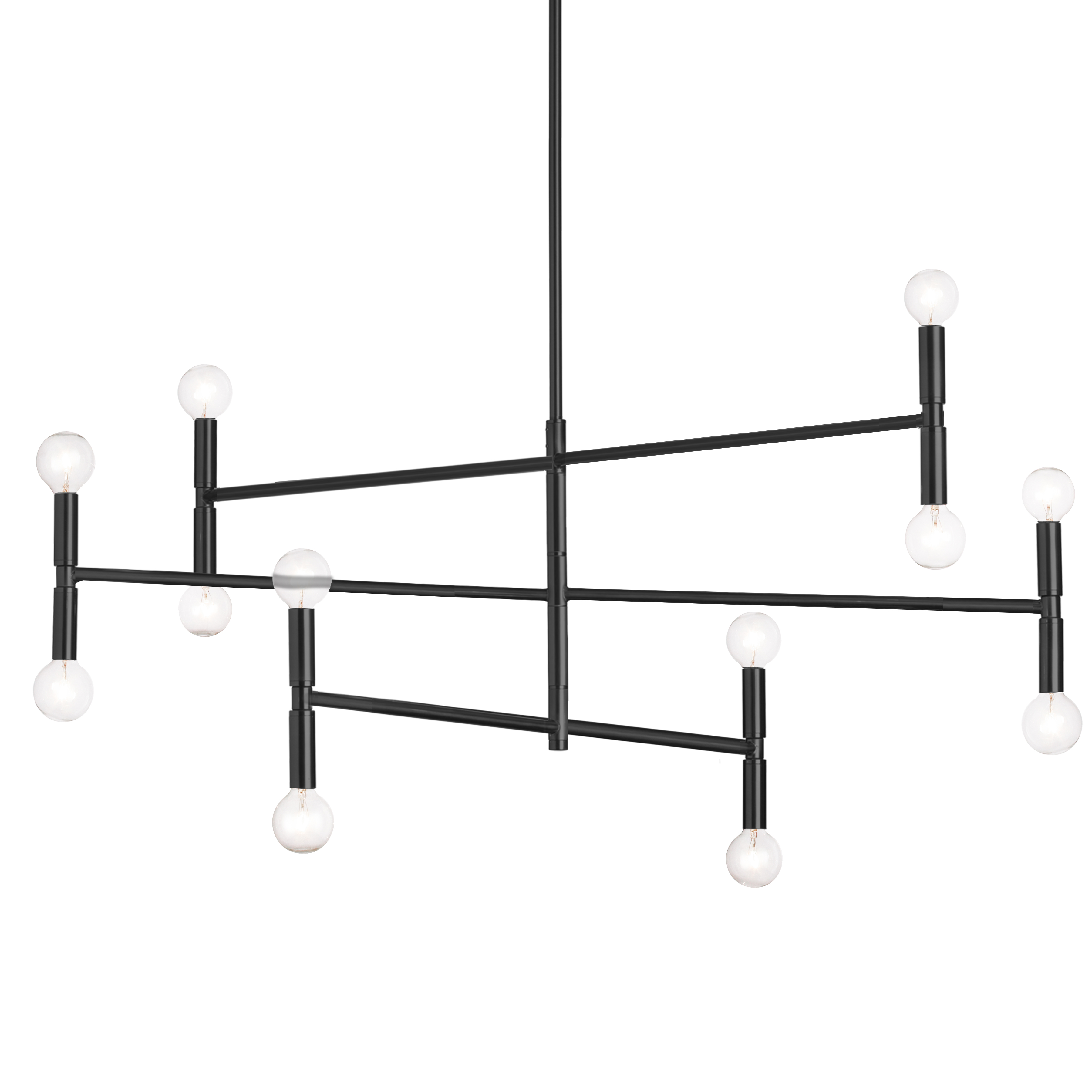Ava chandelier lights pop out of a contemporary design scheme with an artistic appeal. They can become the focal point of any room, from the living or dining room to a master bedroom. The unique beauty of this family of lighting is based on an asymmetrical linear pattern created by a metal base and arms in your choice of elegant finish. Smaller round lights at both ends of each arm complete a refined and sophisticated look. Ava lighting is an easy way to enliven any simple room design, and add both textural and linear appeal.