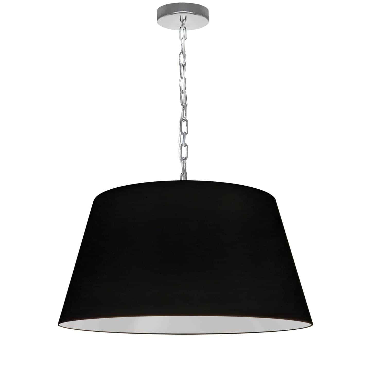 A chic silhouette adds a touch of Parisian style couture to your home with the Brynn family of lighting. An elegant drop, and luxury materials, give it an upscale allure that will blend into modern or transitional furnishings. A chain drop ends in a metal frame, with a tapered drum style two-sided shade. The fabric shade and frame come in a variety of colorway combinations, from complementary to dramatic contrasts. Simple, yet substantial, Brynn lighting comes in a range of sizes to fit most rooms of your home, including a great room or large foyer.