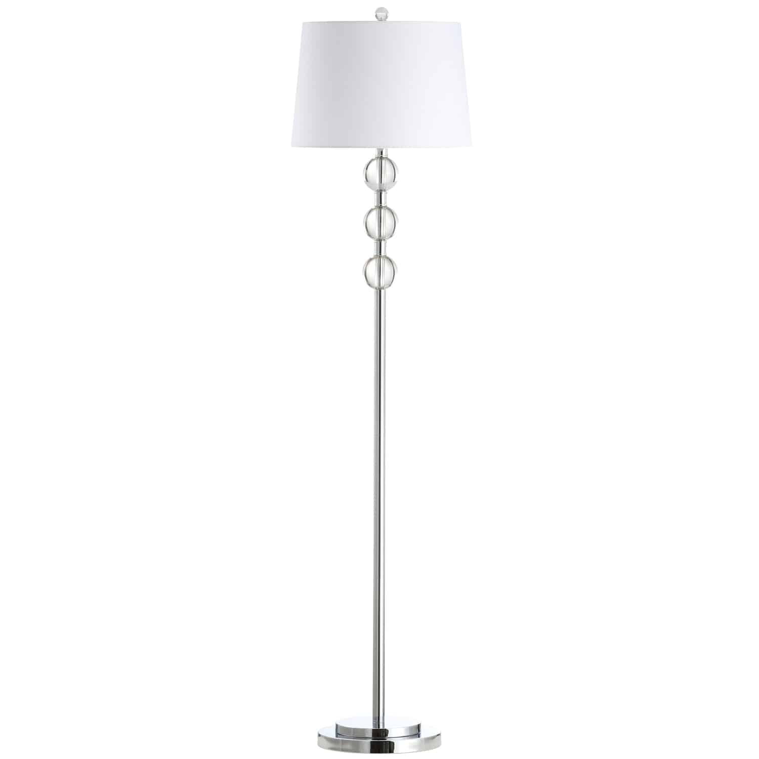 1 Light Incandescent Crystal Floor Lamp, Polished Chrome with White Shade