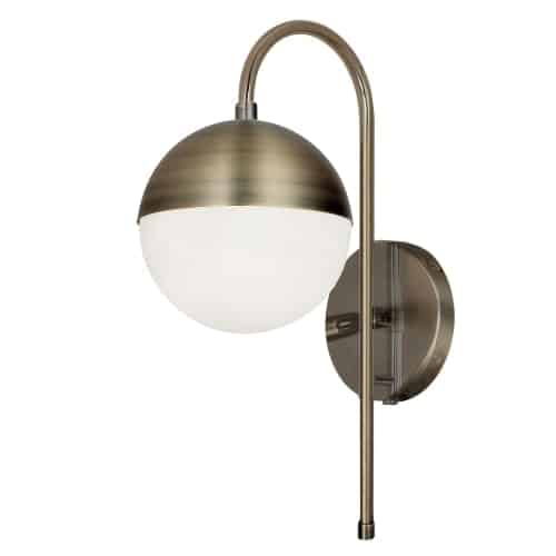1 Light Halogen Sconce, Antique Brass with White Glass, Hardwire and Plug-In