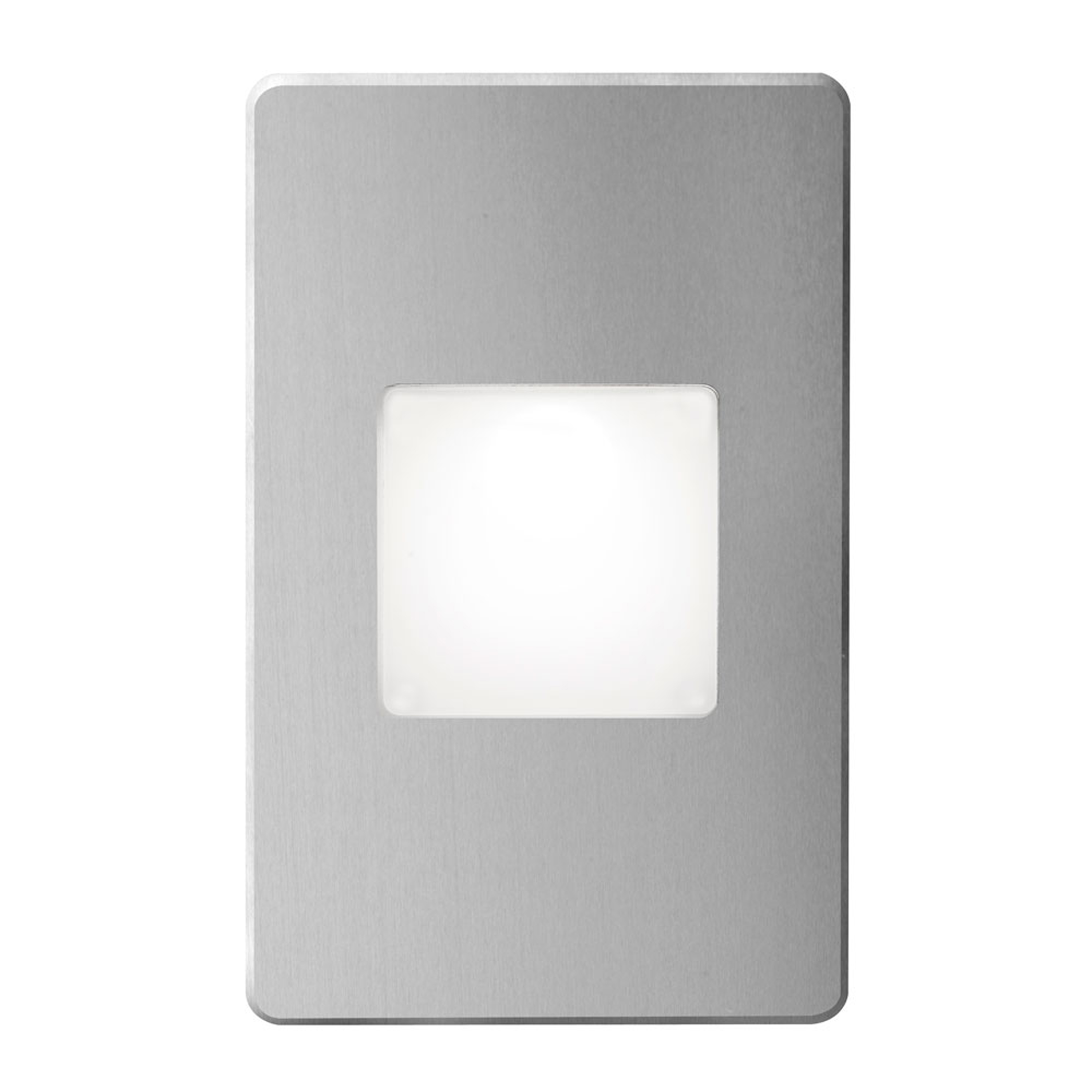 120VAC input, L125mmxW78mmxH37mm, 2700K, 3.3W IP65, Brushed Aluminum Wall LED Light with White Lens.