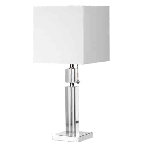 Crystal Table Lamp, Polished Chrome, Square White Linen Shade