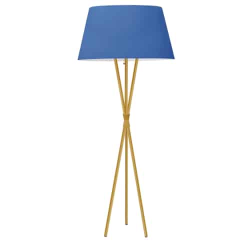 1 Light Incandescent Aged Brass Floor Lamp w/ Blue Shade