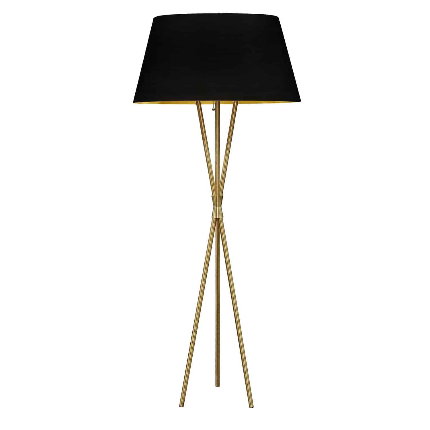 1 Light 3 Legged Aged Brass Floor Lamp, with Black-Gold Shade