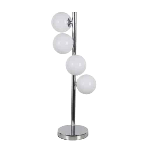 4 Light Halogen Table Lamp, Polished Chrome Finish with White Glass
