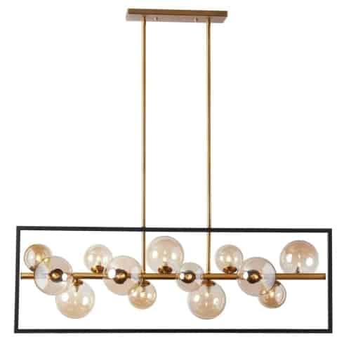 Based on the eye-catching contrast between a linear frame and reflective glass globes bulbs, the Glasgow family of lighting takes the concept in unexpected directions and arresting configurations sure to garner attention.  The linear metal frame and globe lights come in a choice of color/finish combinations from warm to dramatically stylish. Its a look that adds both visual and textural contrast. With both vertical and horizontal, simple and elaborate designs available, Glasgow lighting adds a unifying sense of opulent style to your home.