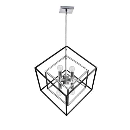 With its asymmetrical caged construction, the Kappa family of lighting offers eye appeal, and shows off your artistic sense of home décor. Available in three sizes, it can serve as a unifying element throughout your living space. The metal caged frame is set on its side for an intriguing perspective, in a finish that contrasts from the pendant drop. The double-cage configurations are available in either monochromatic or contrasting finishes. Round globe lights are set inside, horizontally and/or vertically depending on the configuration. The look is suitable for kitchens, dinettes or bar areas, offering a style that will work with modern, contemporary, and even some traditional décor schemes.