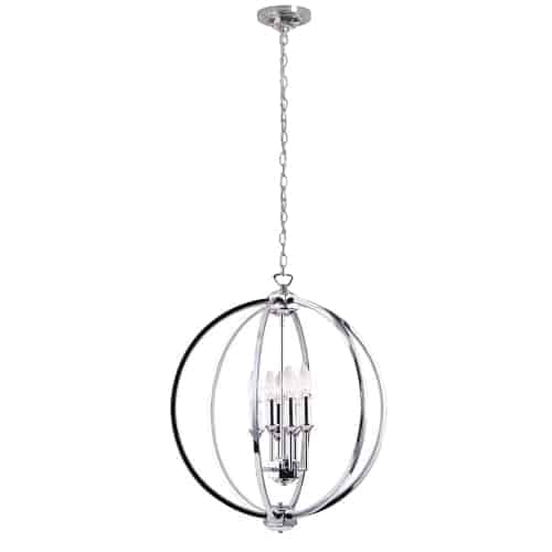 6 Light Chandelier With Crystal Studded Banding, Polished Chrome Finish