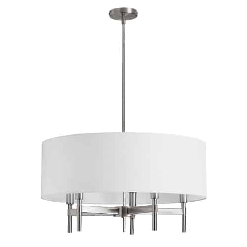 With its curved lines and modernistic feel, the Larkin line of lighting is reminiscent of one of the first buildings designed by Frank Lloyd Wright. Like the work of the famous architect, the Larkin line of lighting features an elegant sense of balance, featuring white frosted glass or drum shades contrasted with dark or metallic frames and the curved lines of the shades with the straight geometry of the frames.  Larkin lighting comes in a full range of configurations suitable for any room in the house and blends easily with contemporary or mid-century design schemes.