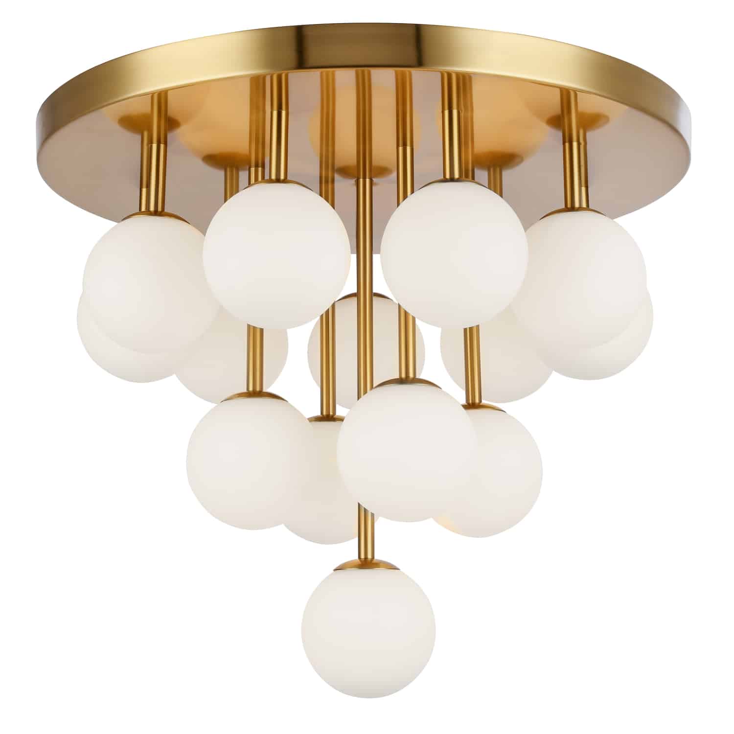 Beautifully bright and full of curvy movement, the Megallan family of lighting will become a focal point of any space where it's installed. The design features variations on the theme of hanging glass globes for a look that's elegant and eye-catching. The metal base comes in various configurations, and choice of polished chrome, aged brass, or matte black finish depending on the format. With either horizontal or symmetrical options, Megallan lighting will draw attention to your furnishings in a modern or contemporary décor. Opal glass creates a subtle reflection of light, with options that will suit living and dining rooms, as well as the main entrance or hallway of your home.