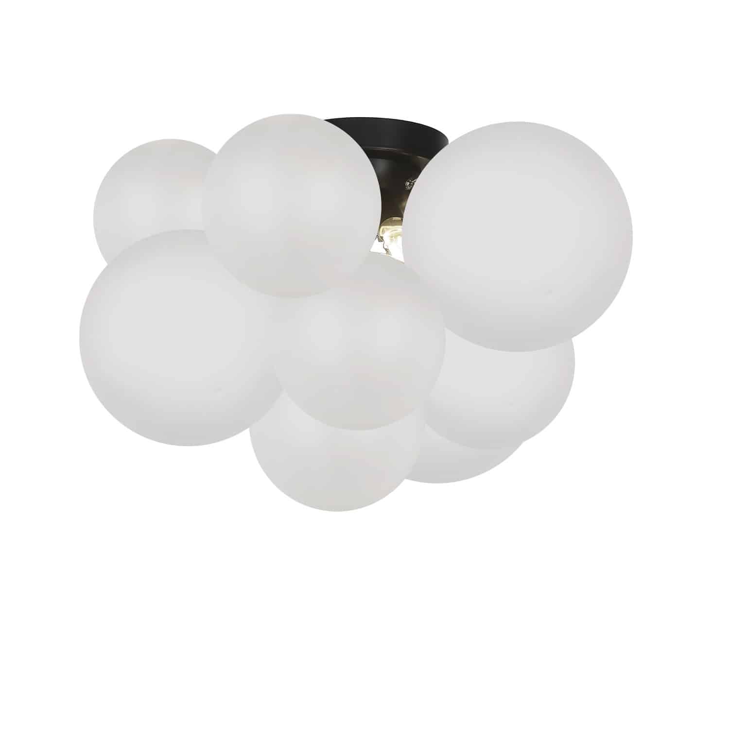 The Miles family of fixtures takes its inspiration from the buoyant appeal of balloons. Available in chandelier or flush mounted configurations, it's a funky take on contemporary designer style. The metal frame is rounded, creating a symmetrical design for either configuration. Light emanates in all directions from large globes, with a frosted finish for a skin-friendly glow. Miles lighting adds a bold stroke to contemporary décor schemes, and delightful curved lines to contrast minimalist furnishings. Its striking look is suitable for living rooms, bedrooms or an office setting.