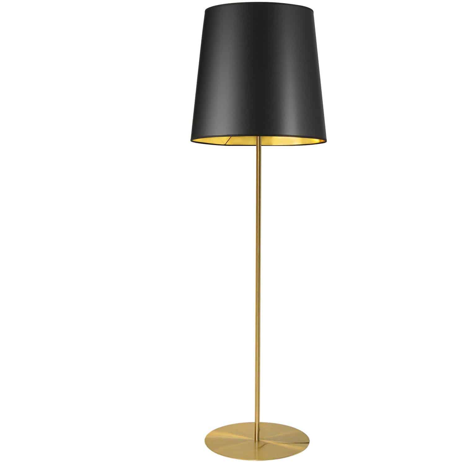 1 Light Aged Brass Floor Lamp w/ Black/Gold Drum Shade