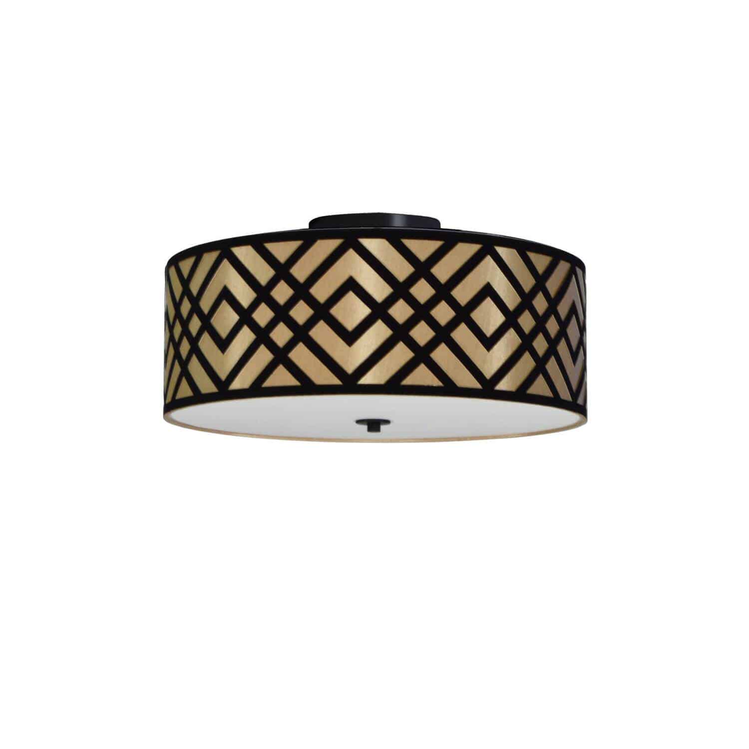 The classic drum style light fixture gets a pop of conspicuous couture style in the Mona family of lighting. Mona lighting is characterized by an eye-catching pattern with a slim profile, creating a look that can blend with a range of décor styles. A discrete metal frame holds the stylish two-color fabric shade. With warm or cool colorways available, a lighter base color is overlaid with a mesmerizing geometric patterns of criss-crossing lines. Available in flush mount or pendant configurations, it creates a fashionable focal point in living and dining rooms, foyers or main hallways.