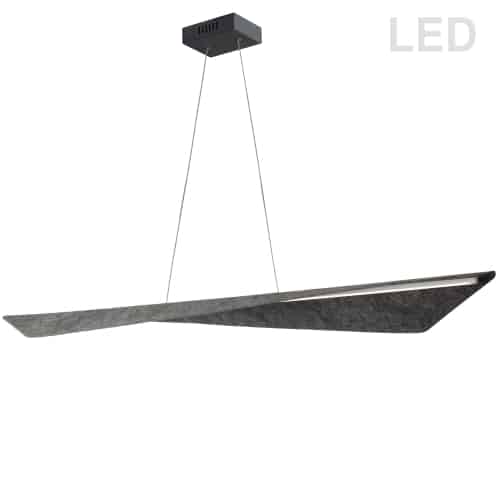 The design of the Martina family of lighting is built on a svelte asymmetrical curve. It speaks of luxury and artistry, and offers a gentle counterpoint to minimalist or modern furnishings. The ingenious design begins with a metal drop and frame in matte black, with a gray felt fabric shade that curves over an LED light. The look is striking, with a modest horizontal profile that gives it an understated appeal. It's a look that will draw attention to a dining room table, and add artisan-style to a foyer. In an office setting, it offers a welcome contrast to straight surfaces.