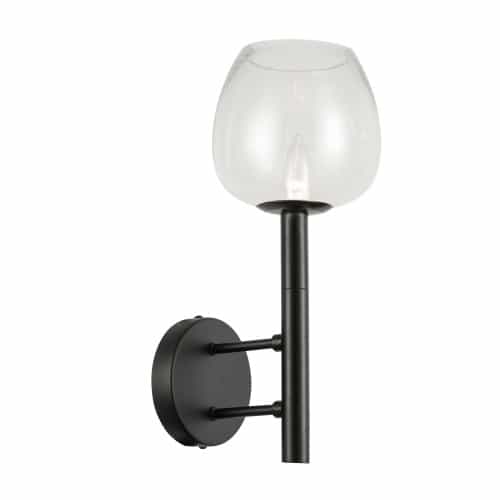 1 Light Incandescent Wall Sconce, Matte Black w/ Clear Glass