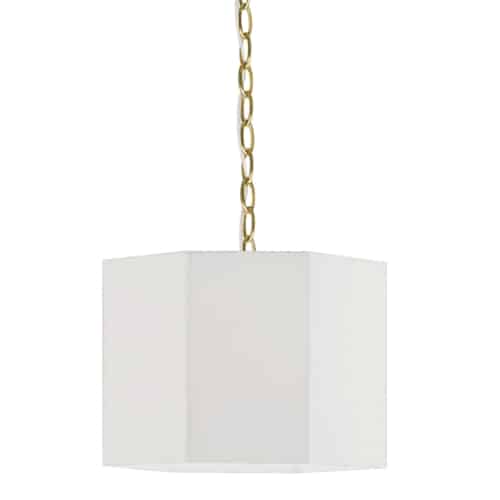 The Octavia family of lighting has a regal sense of fashion that creates a substantial presence in any room. The sheen of flat surfaces draws the eye, creating a dimensional look with a simple outline. A metal chain drop and frame are overshadowed by a large fabric shade in the eye-catching shape of an octagon. With options in metal finish and fabric colors, including a visible metal trim, the overall effect can be made more subtle or more dramatic according to your needs. With a nod to mid-century grandeur in a thoroughly contemporary construction, Octavia lighting is suitable for main rooms and areas of the home, including living room, kitchen and foyer.