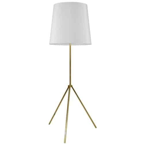Portable lighting lets you add style and welcome light to any corner of your home. Because the shade directs the light, they are especially useful as reading lamps placed around seating or used in a home office setting. This line of floor lamps uses a stable tripod design featuring a frame in satin chrome finish with optional black. Classic conical shades come in fashionable black or white with silver interior or black with warm gold finish on the inside. Or, choose a shaped shade with a unique faceted look to add visual interest anywhere you place it. Clean lines and a sleek profile make tripod floor lamps a welcome addition to any room or design plan.