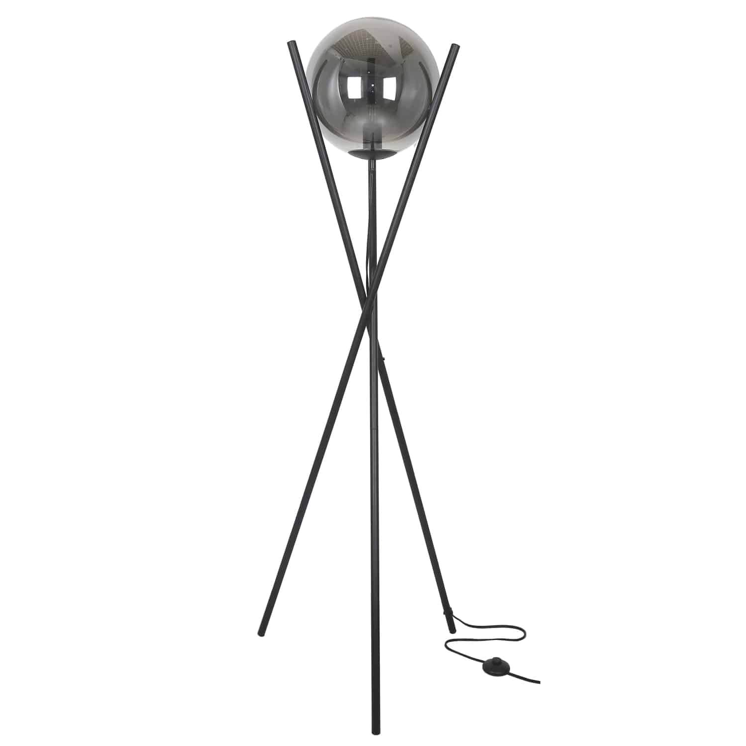 1 Light Incandescent Floor Lamp Matte Black Finish with Smoked Glass