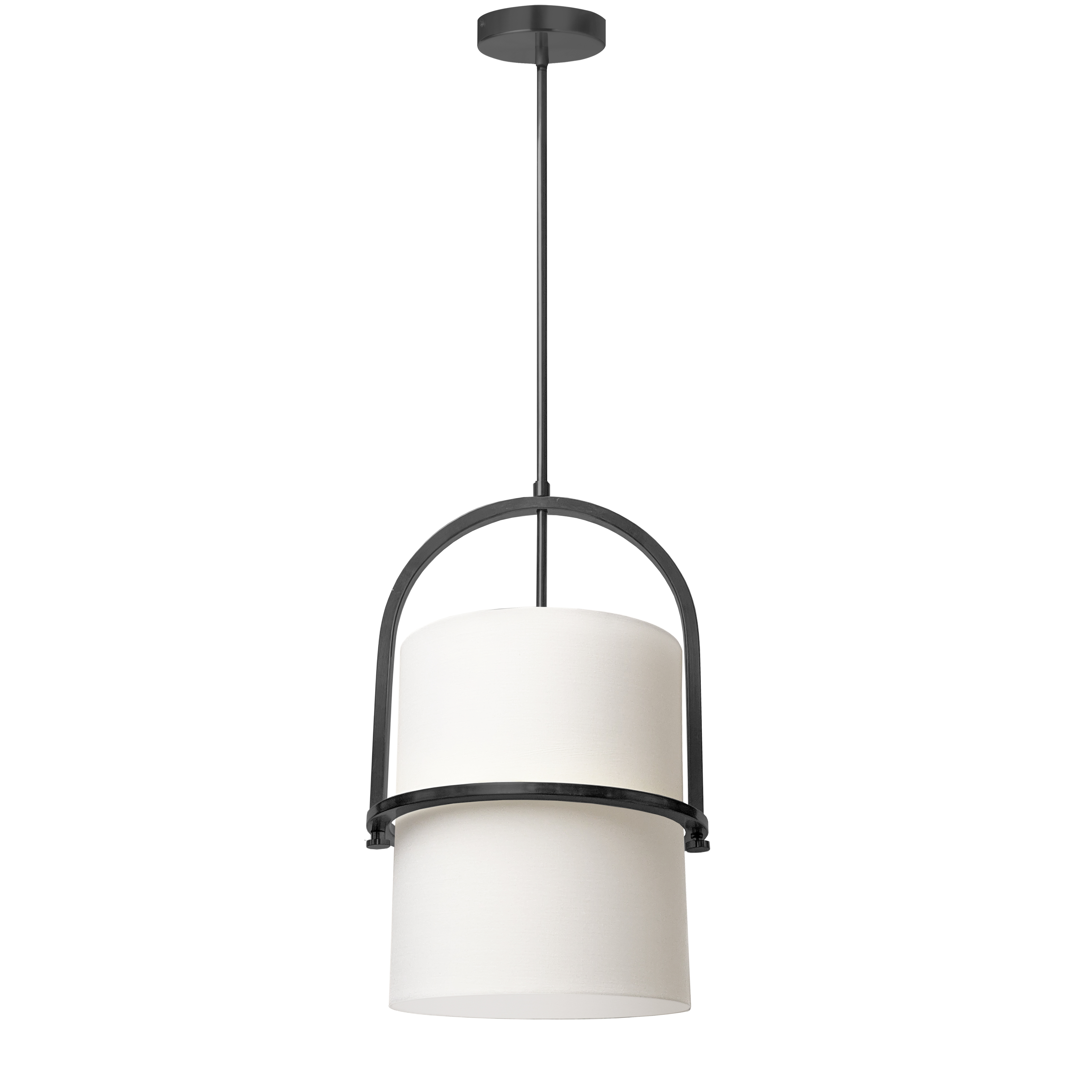 A simple idea adds up to a noticeable pop of style in the Paddington family of lighting. Its chic details are incorporated into a modest silhouette that will add a fashionable note to any corner of your home. The metal frame in your choice of finish contrasts with a white fabric shade in a simple cylindrical drum, with linear detail that adds eye appeal. It's a look that balances simplicity with eye-catching detail in a modern sensibility. Paddington lighting, which works well in multiple configurations, is perfect for kitchens, living and dining rooms.