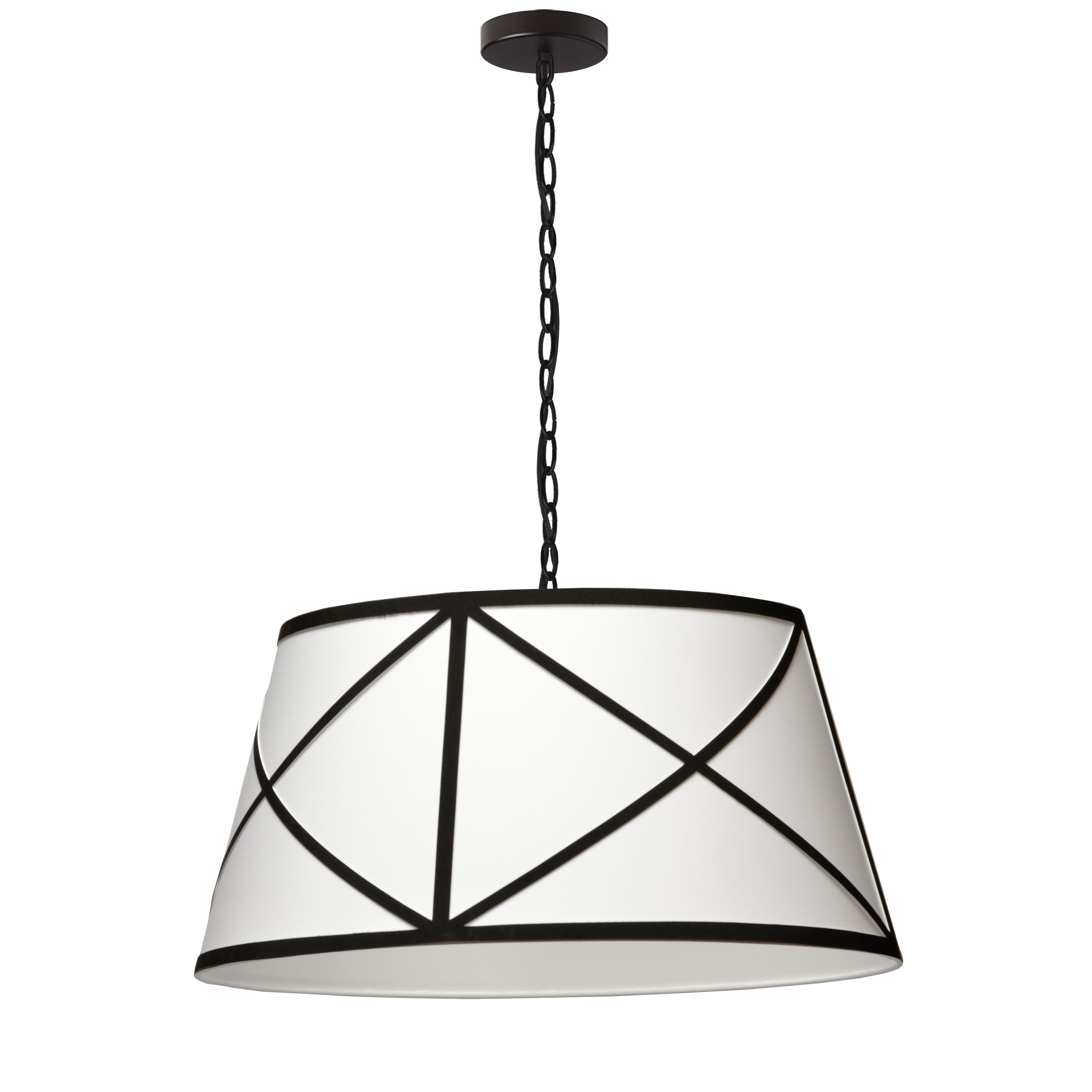 The Parker family of lighting has a stylish silhouette, and details that are reminiscent of stately mid-century furnishings. Clean modern lines give it a versatile transitional design that blends with a variety of styles and décor schemes. A classic chain drops to an inverted tapered drum fabric shade, with a metal canopy and frame crafted in an elegant linear design. The look can be modified by your choice of metallic finish and contrasting fabric shade. The effect is opulent, and with its range of sizes, Parker lighting adds a note of luxury to virtually any room in your home.