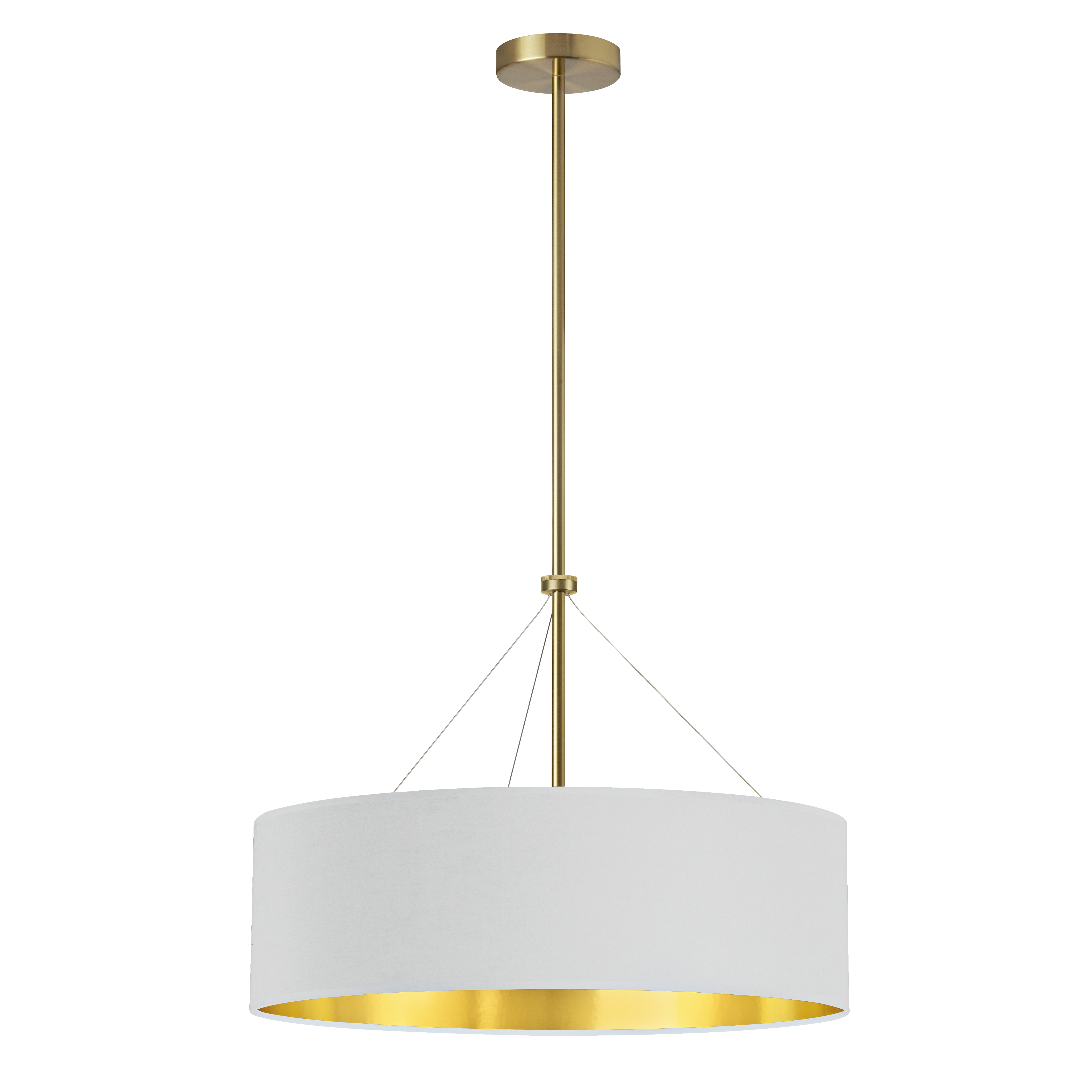 A shimmering gold finish interior and a slim profile create the allure of the Pallavi family of lighting. It adds a touch of contemporary glamour to your home. A metal drop and frame in your choice of finish hold a slim drum style fabric shade with a contrasting gold interior surface. It's a look that will garner attention, while also complementing the surrounding furnishings. With its elegant allure, the Pallavi family of lighting is perfect for the main rooms of your home, including kitchen, living and dining rooms.