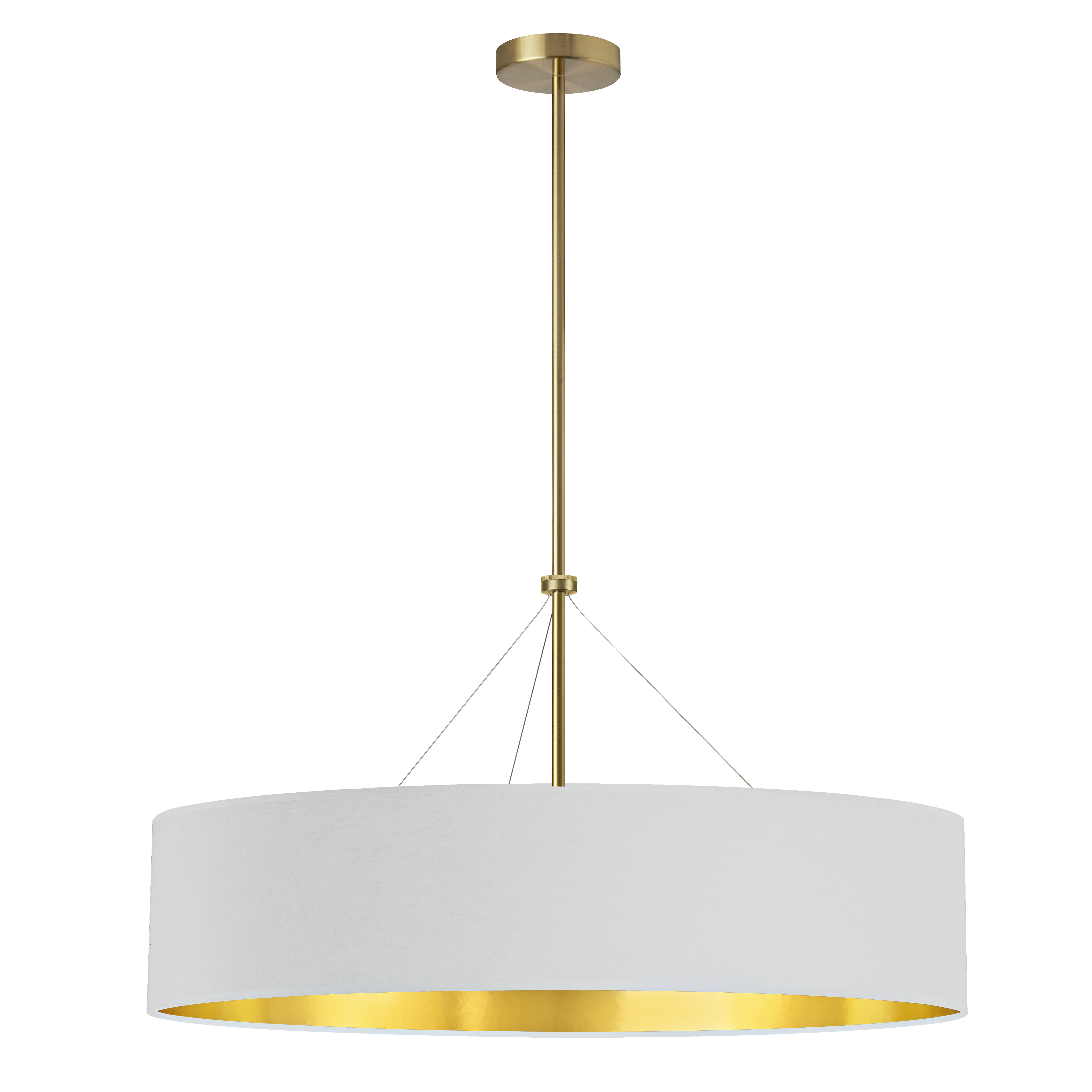 A shimmering gold finish interior and a slim profile create the allure of the Pallavi family of lighting. It adds a touch of contemporary glamour to your home. A metal drop and frame in your choice of finish hold a slim drum style fabric shade with a contrasting gold interior surface. It's a look that will garner attention, while also complementing the surrounding furnishings. With its elegant allure, the Pallavi family of lighting is perfect for the main rooms of your home, including kitchen, living and dining rooms.