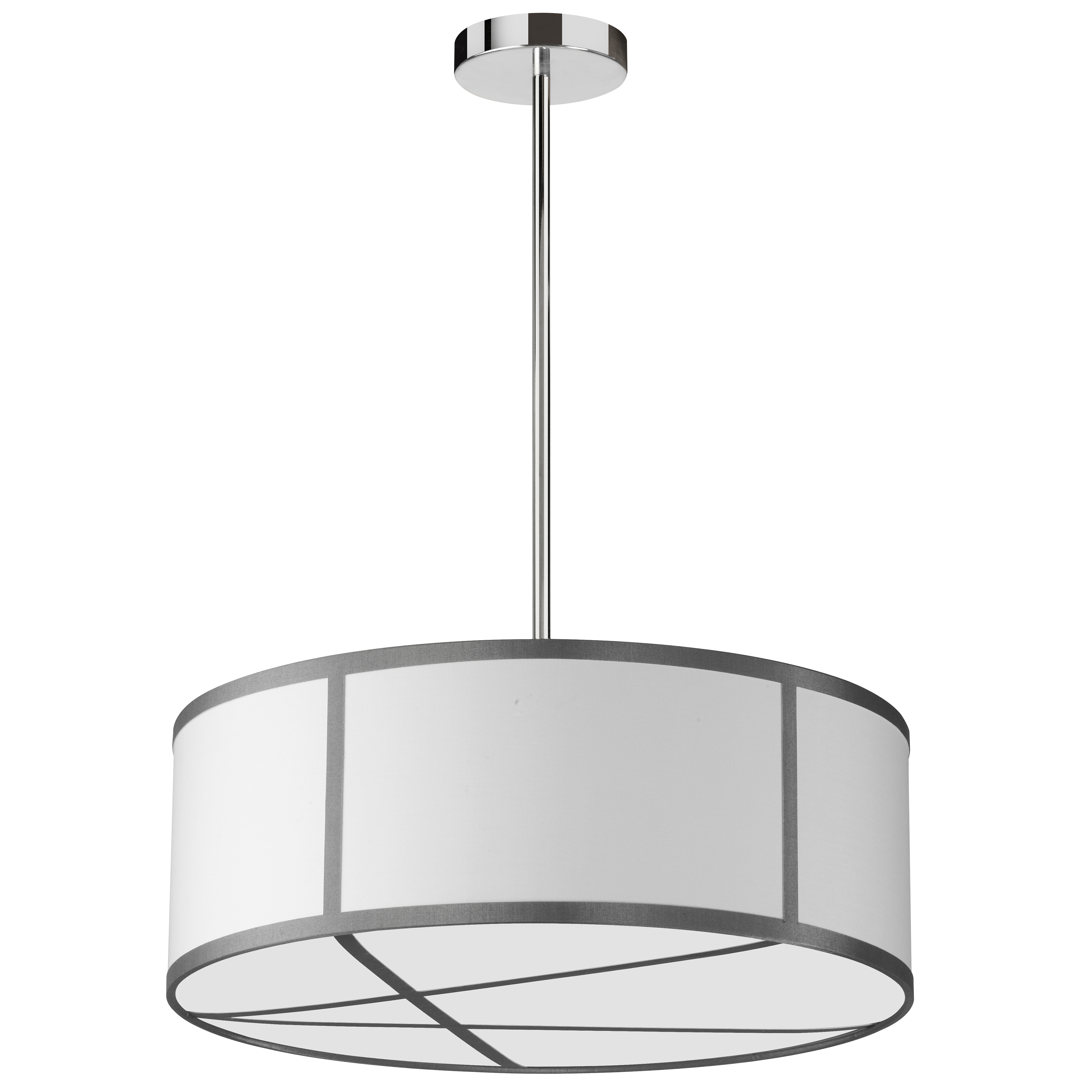 The classic drum style pendant gets a chic makeover in the Pernia family of lighting. The fashionable design, based on contrasts and linear appeal, will draw attention while complementing your contemporary décor. The metal frame in a choice of finishes creates the linear design around and below the fabric drum shade, available in a range of colors that create an eye-catching contrast. Pernia lighting offers your home a stylish look that will enhance your foyer, living room or dinette.