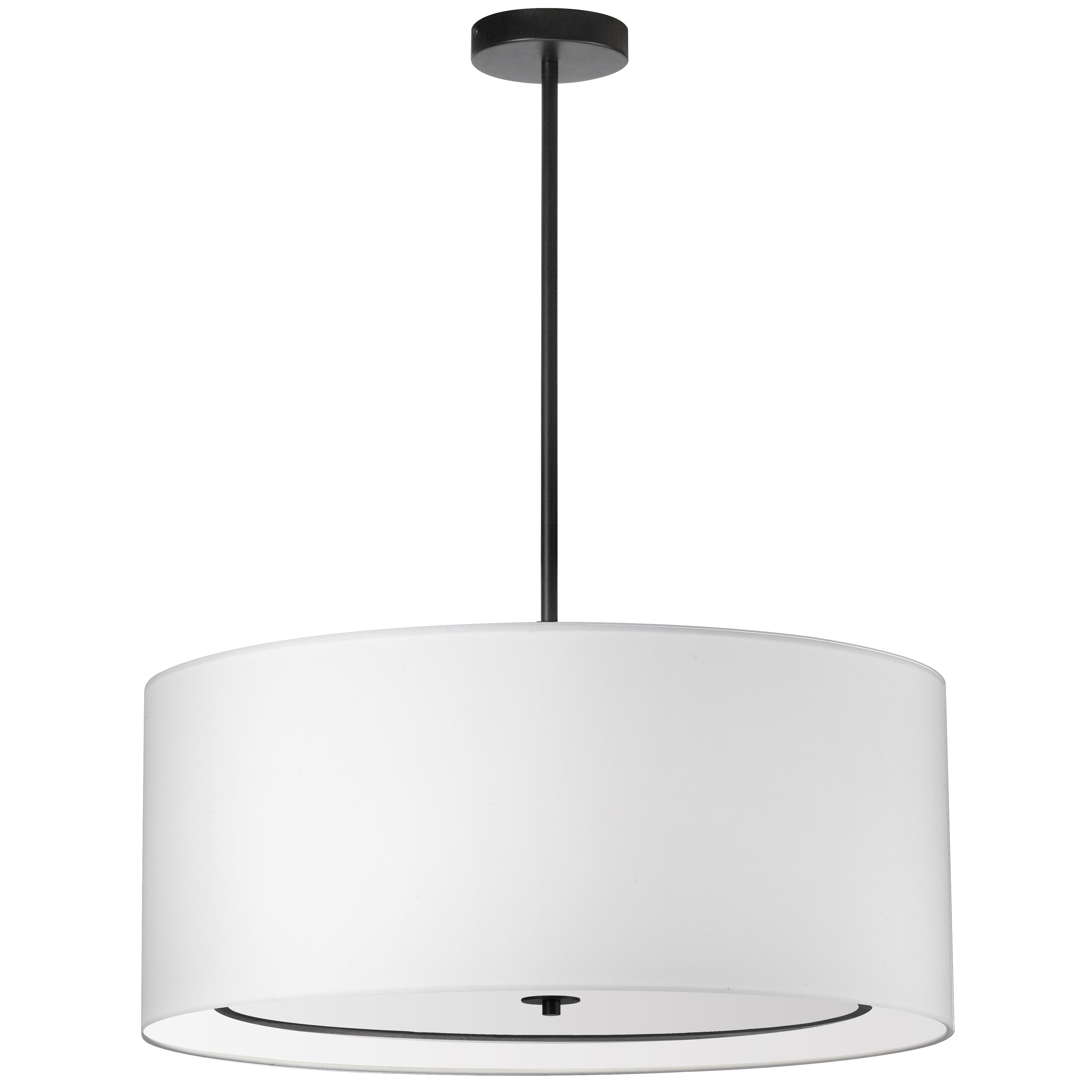 Elegant in its simplicity, the Porscha family of lighting adds a note of chic contrast to contemporary or minimalist furnishings. Its pleasing curves make a definitive statement in refined style. The metal frame comes in matte black finish, contrasted by a white fabric shade. It's a classic color combination echoed in the white and black diffuser along the inside of the design. It's a clean and traditional drum shade design with a polished contemporary makeover, perfect for living rooms, kitchens or foyers.  