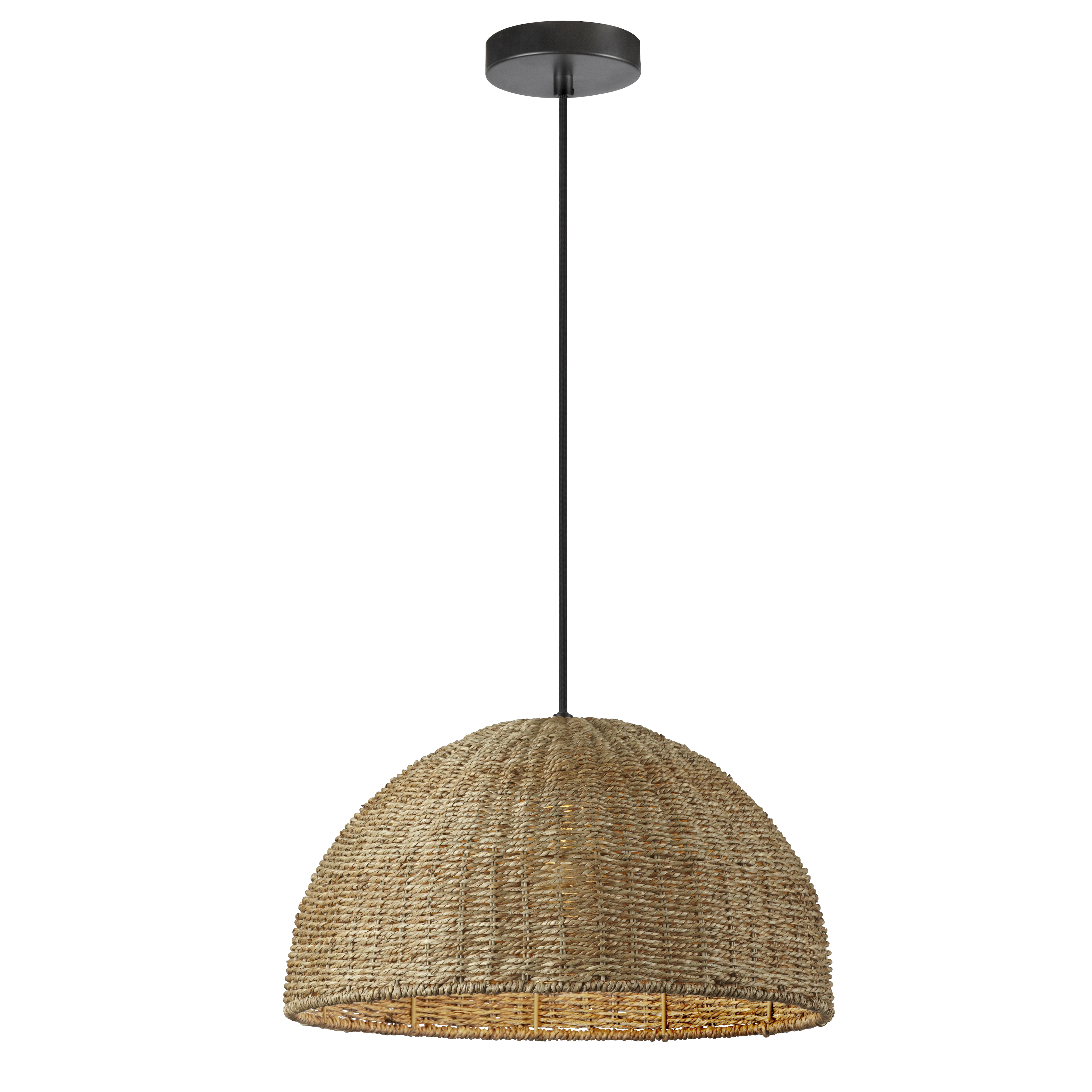 The traditional dome gets a softer finish in the Pourel family of lighting. The effect is organic, with a natural feel that blends with many different styles of décor. A metal frame in neutral matte black drops to a dome frame made of woven seagrass in a natural finish. It adds a neutral tone and soft lines that will create a striking contrast in minimalist modern homes. Pourel offers bright lighting and a subtle sense of style to your kitchen or living room.