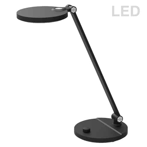 Practicality meets sleek modern style in Prescott lighting. The design features an integrated LED light. LED fixtures produce light at up to 90 percent better efficiency than incandescent lighting. An easy-care plastic base in black holds an adjustable arm, with an adjustable round LED at the top. A white frosted acrylic diffuser creates ample lighting with a soft edge. With its artful silhouette, Prescott lighting will enhance the décor as it provides welcome light in a living room or bedroom, or office space.