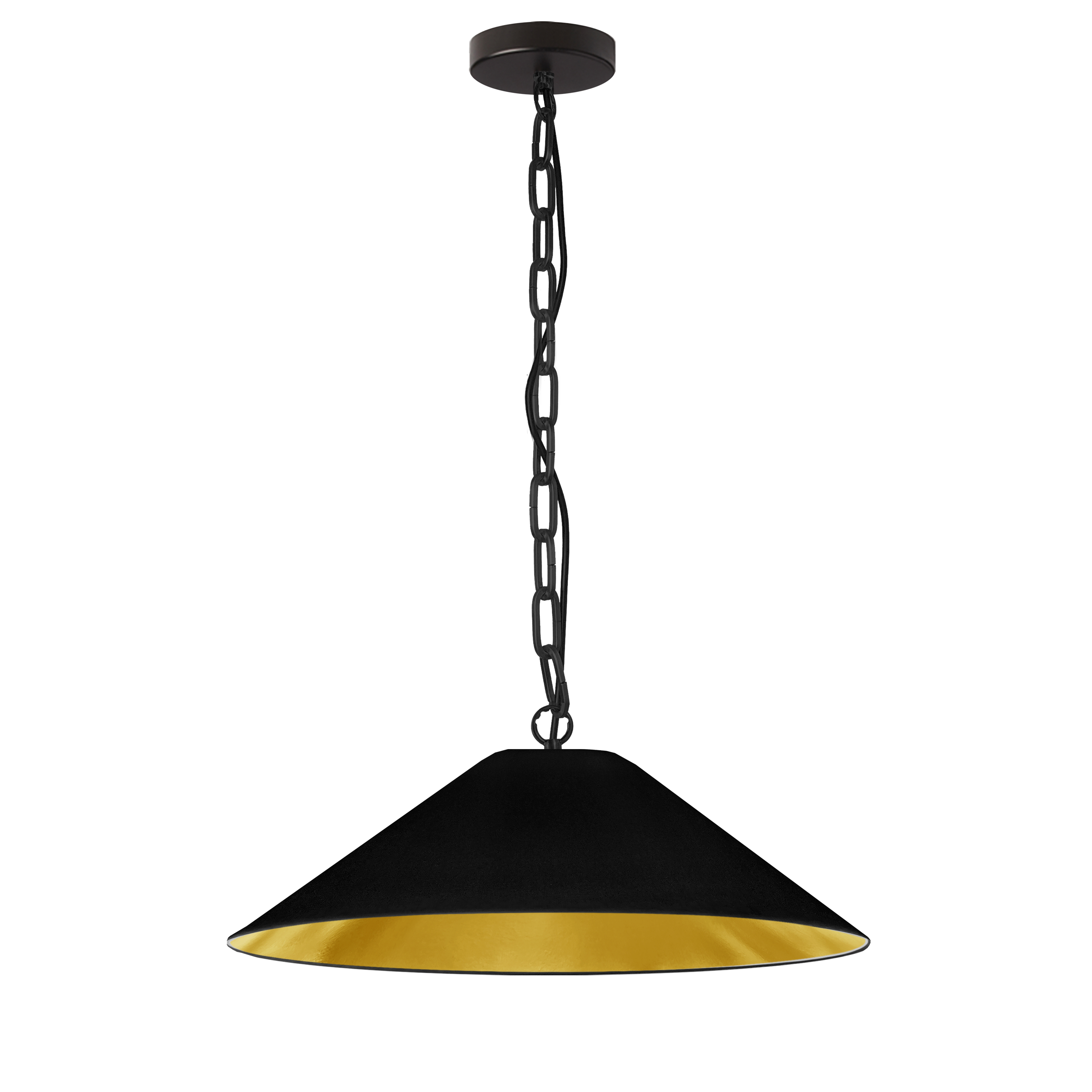The Presley family of lighting combines a noticeable footprint with a sleek profile that balances its weight. The effect is spacious, and based on a classic profile that will blend into many décor schemes from mid-century to ultra-modern. The chain drop leads to a metal base, discrete inside a broad-angled empire style fabric shade. Color options between the metal finish and both the inner and outer surfaces of the fabric shade range from monochromatic to strikingly contrasting combinations. Presley lighting adds a welcome glow of sophisticated luxury to your kitchen or living room, or a main hallway.