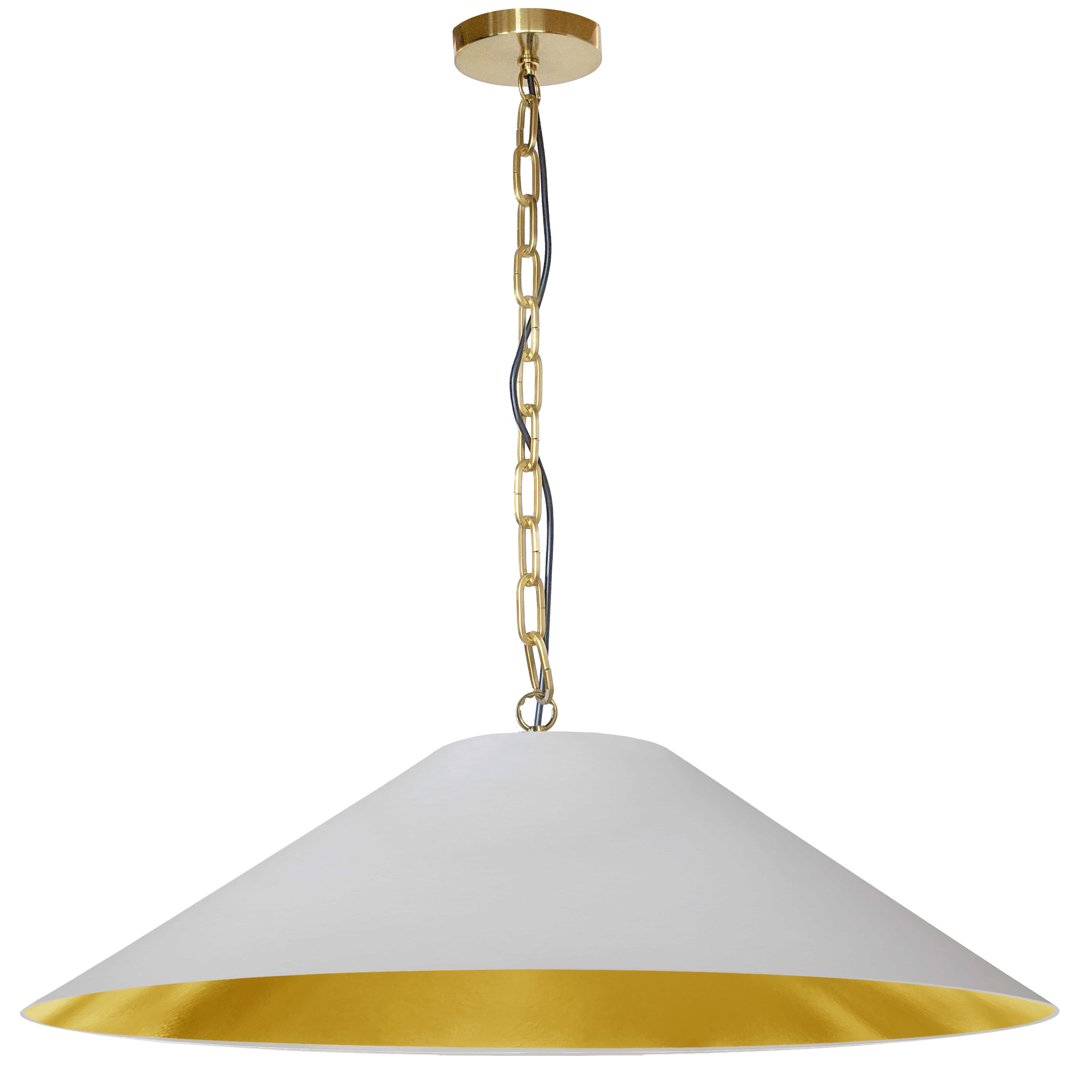The Presley family of lighting combines a noticeable footprint with a sleek profile that balances its weight. The effect is spacious, and based on a classic profile that will blend into many décor schemes from mid-century to ultra-modern. The chain drop leads to a metal base, discrete inside a broad-angled empire style fabric shade. Color options between the metal finish and both the inner and outer surfaces of the fabric shade range from monochromatic to strikingly contrasting combinations. Presley lighting adds a welcome glow of sophisticated luxury to your kitchen or living room, or a main hallway.