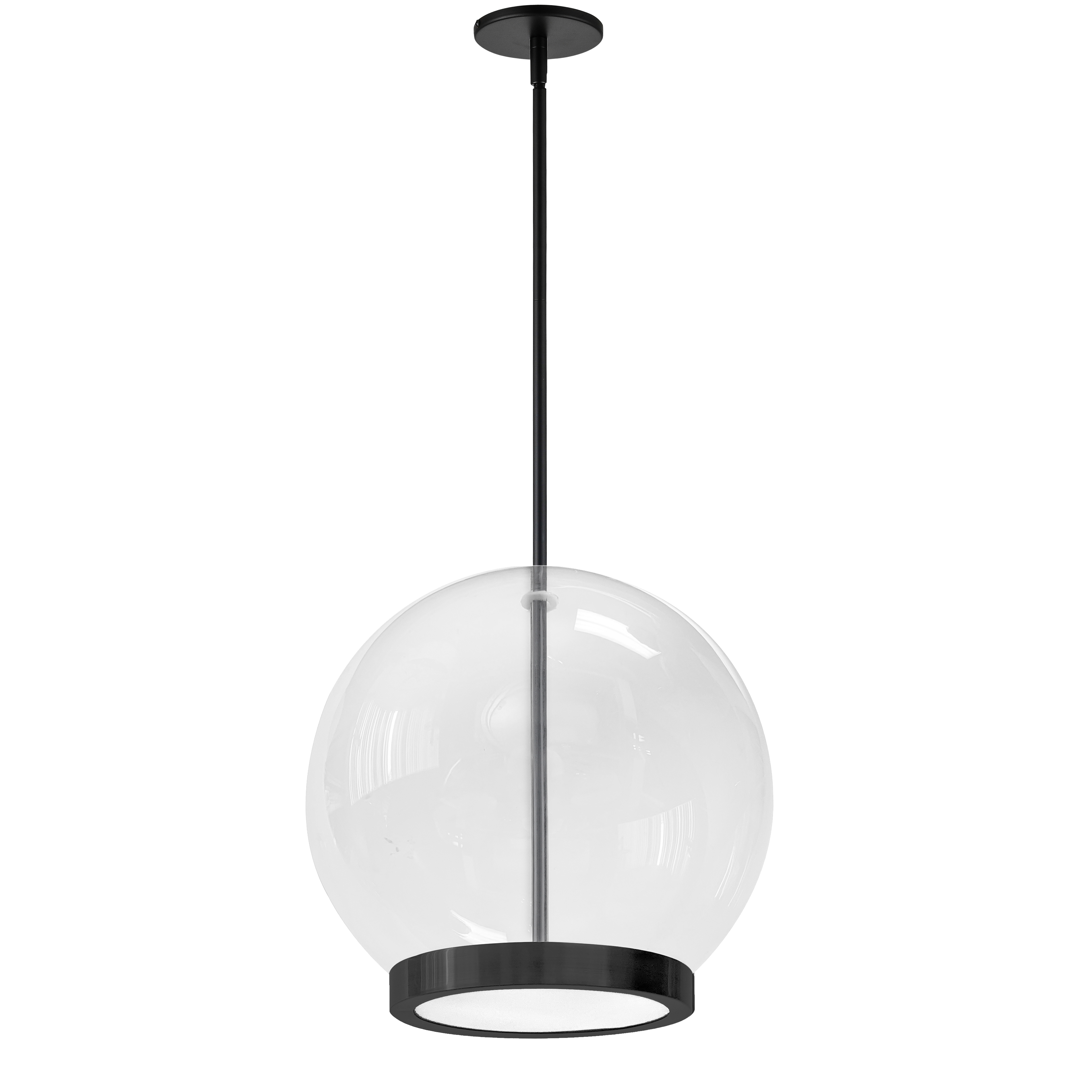 The Picotas family of lighting draws the eye upwards, and towards the furnishings around it, with its unique style. The design focuses on a large glass globe at its center. The metal frame in your choice of finish provides a contrast, holding the globe in a circular housing from below. It's a unique take on lighting that emphasizes the elegance of the sphere with a contemporary artistic edge.