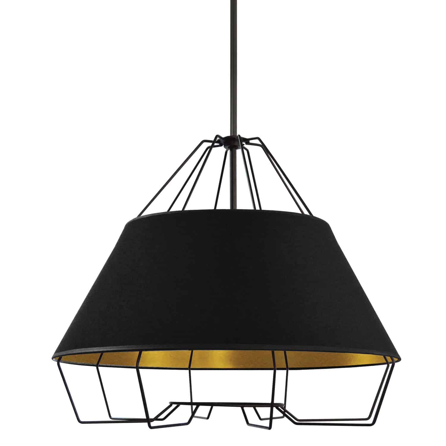 With its eye catching silhouette, the Rockwell family of statement lighting adds artistic flair to your home. A bold horizontal shade and intriguing pattern of vertical lines create the eye-catching contrast. The metal frame in your choice of stylish finish drops down to a bowl style fabric shade. The shade in a choice of colors has a hardback construction and metallic finish interior which reflects the light. It's a look that's substantial, but with an open element that prevents it from becoming overbearing. Rockwell lighting will enhance the furnishings in your dining and living rooms or hallways.