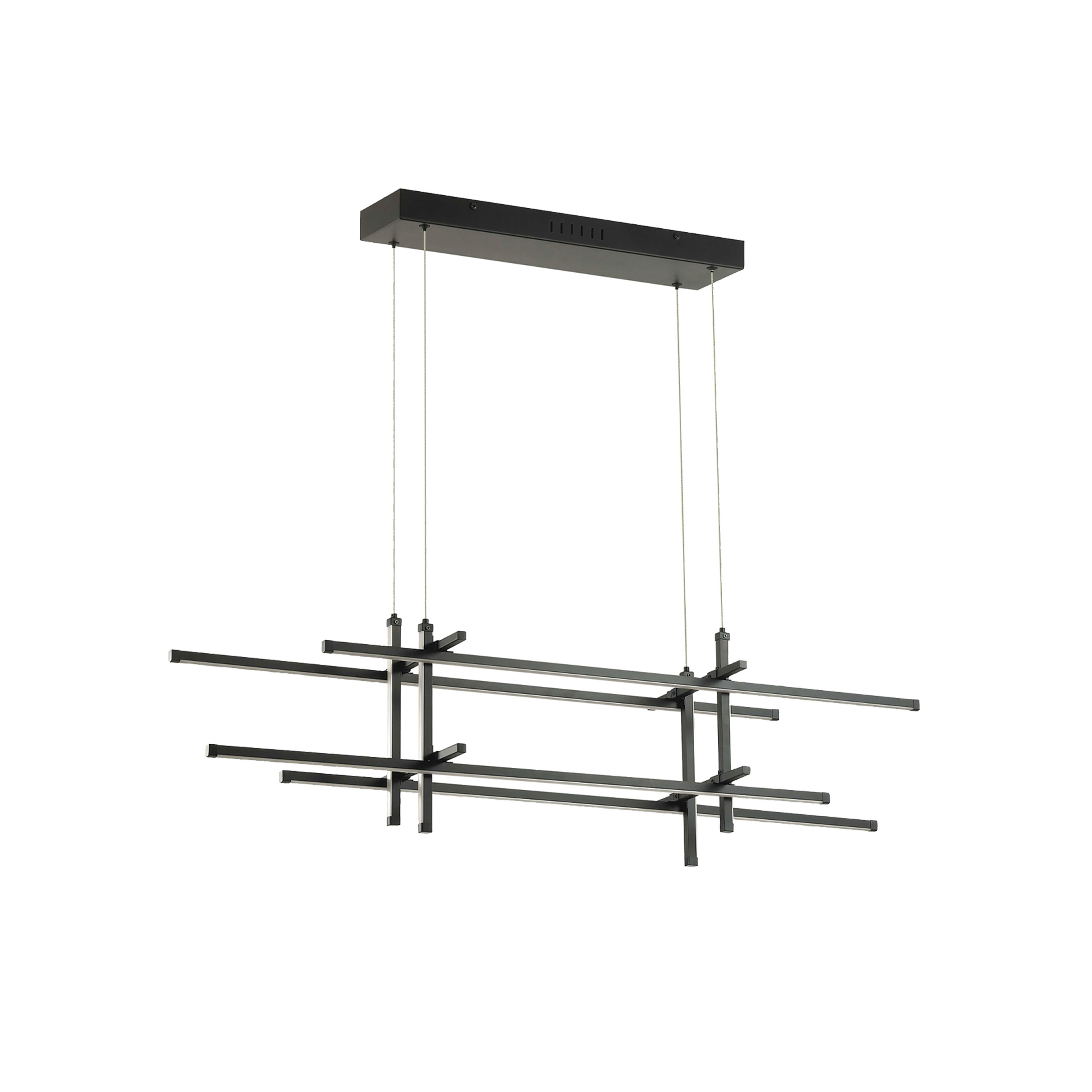 The Sally family of lighting makes a strong geometric statement with artistic flair. Inspired by mid-century modernism and its bold aesthetic, a Sally light will become a point of interest  and conversation  no matter where you place it. The linear frame in chic matte black drops down to a horizontal configuration of criss-crossing lines. It's an attention-getter, and one that adds a note of luxury to your home décor, enhancing the furnishings around it. A Sally lighting fixture adds interest to dining and living rooms, and sets a stylish tone for the foyer.
