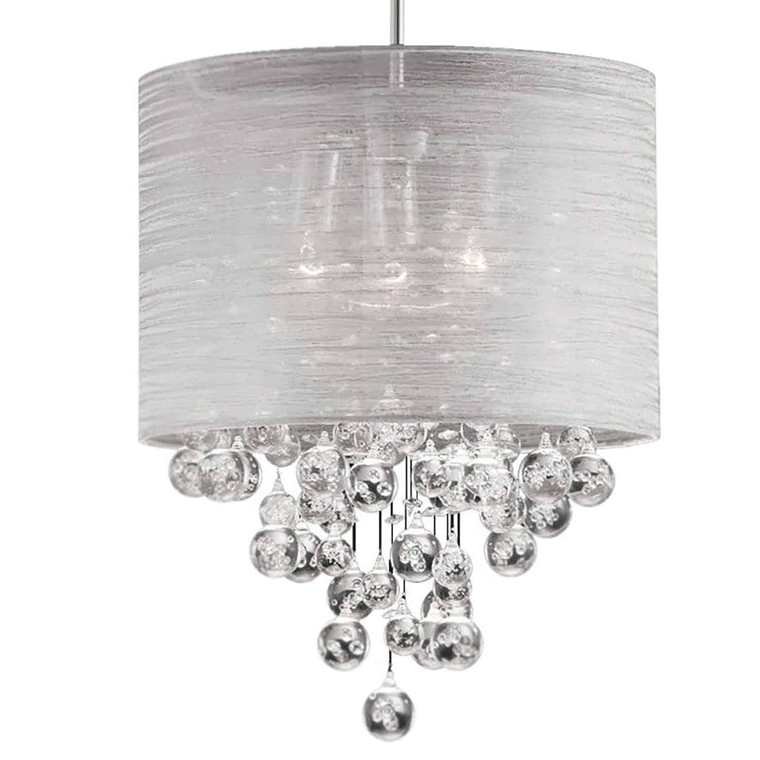 When a spectacular shimmer is what the area calls for, look for the Tahini family of lighting. With its striking design and lovely shimmer of light, it's a standout design in your modern or contemporary home. The design begins with a discrete and simple drop into a glass drum style shade with a substantial profile. From the bottom, glass crystals dangle for added eye appeal. The look is captivating, and sure to draw attention in your foyer, living room or ultra chic kitchen.